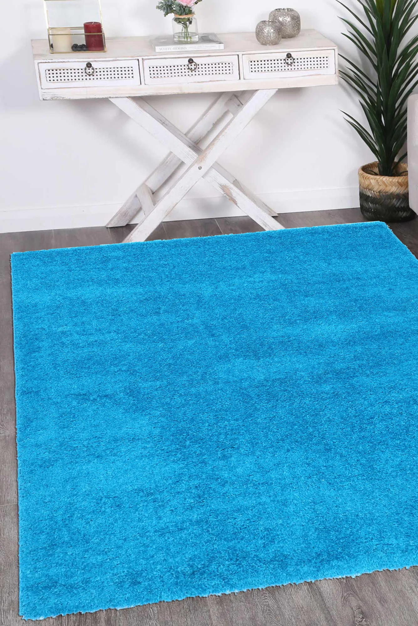 Large View Puffy Plain Teal Shaggy Rug(Size 290 x 200cm)