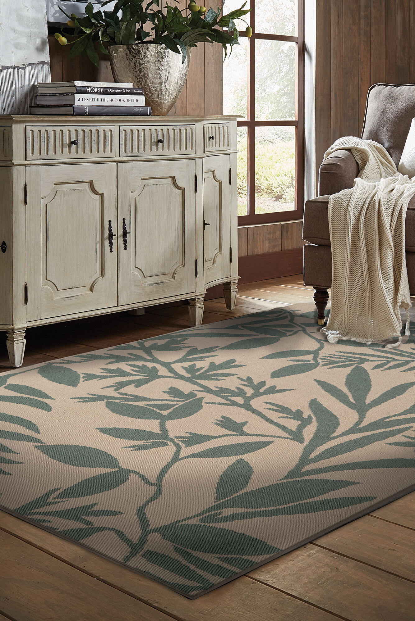Large View Pablo Leaf Pattern Flatweave Rug(Size 170 x 120cm)