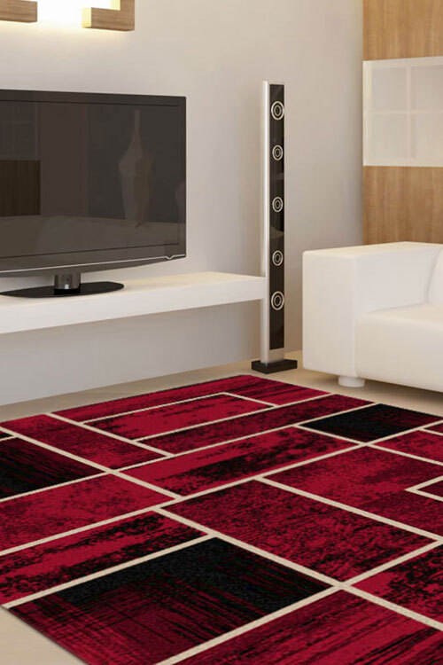 Rob Red Square Pattern Rug(Size 170 x 120cm)