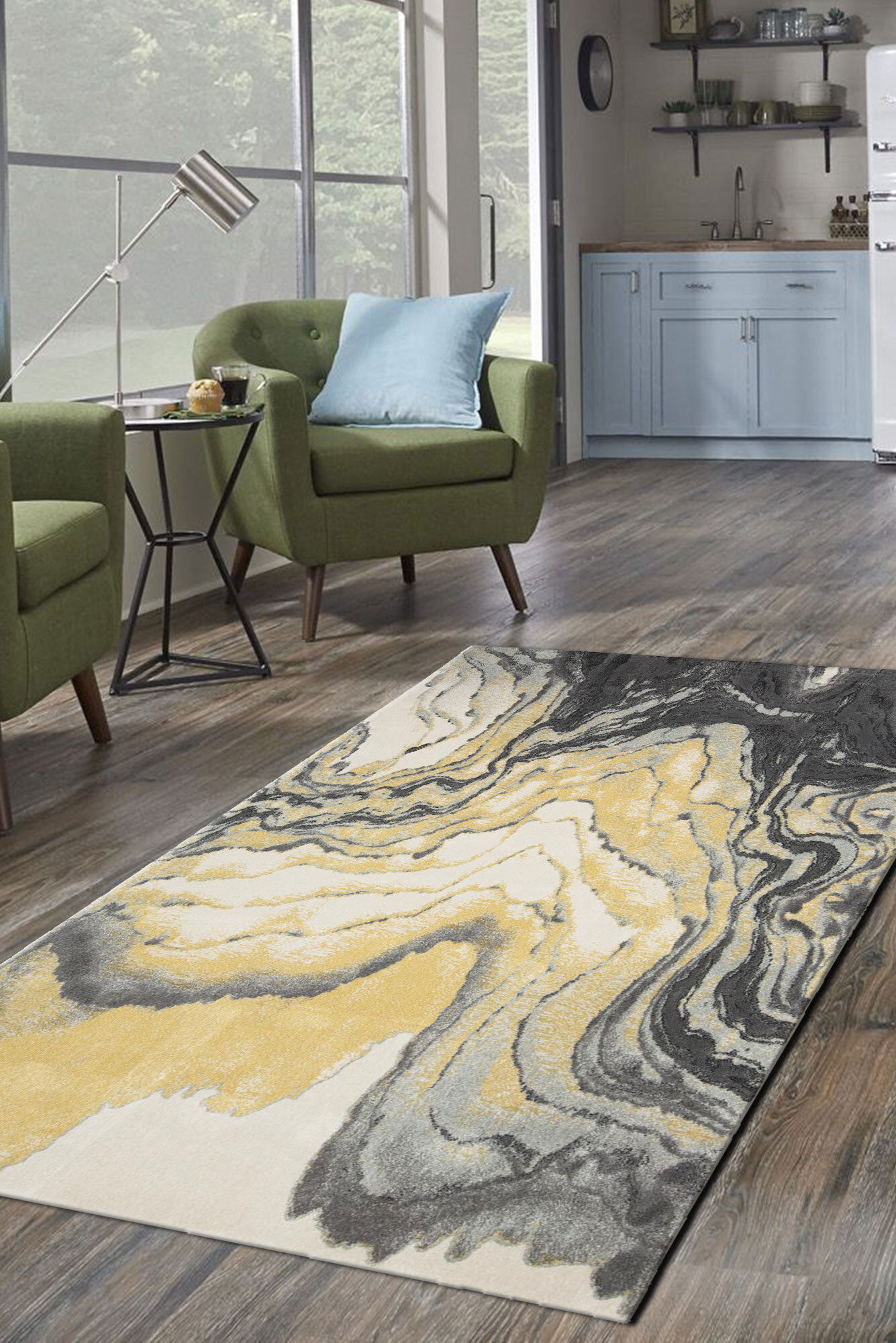 Roma Yellow Modern Abstract Rug(Size 170 x 120cm)