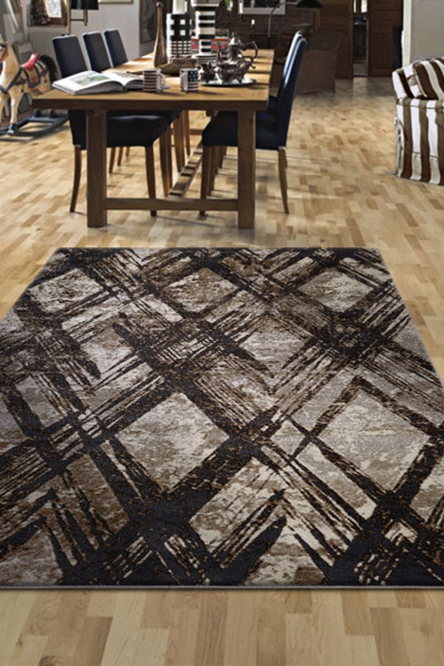 Large View Sade Brown Trellis Pattern Rug(Size 170 x 120cm)