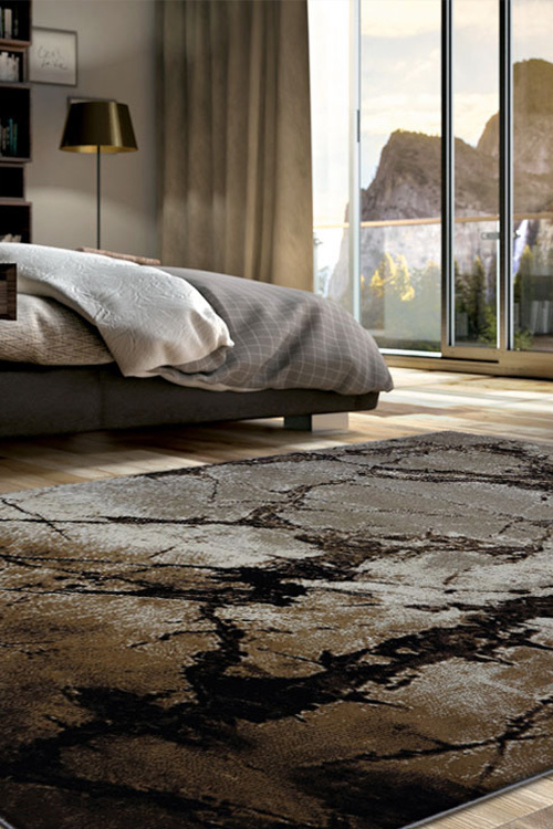 Large View Sade Brown Marble Pattern Rug(Size 170 x 120cm)