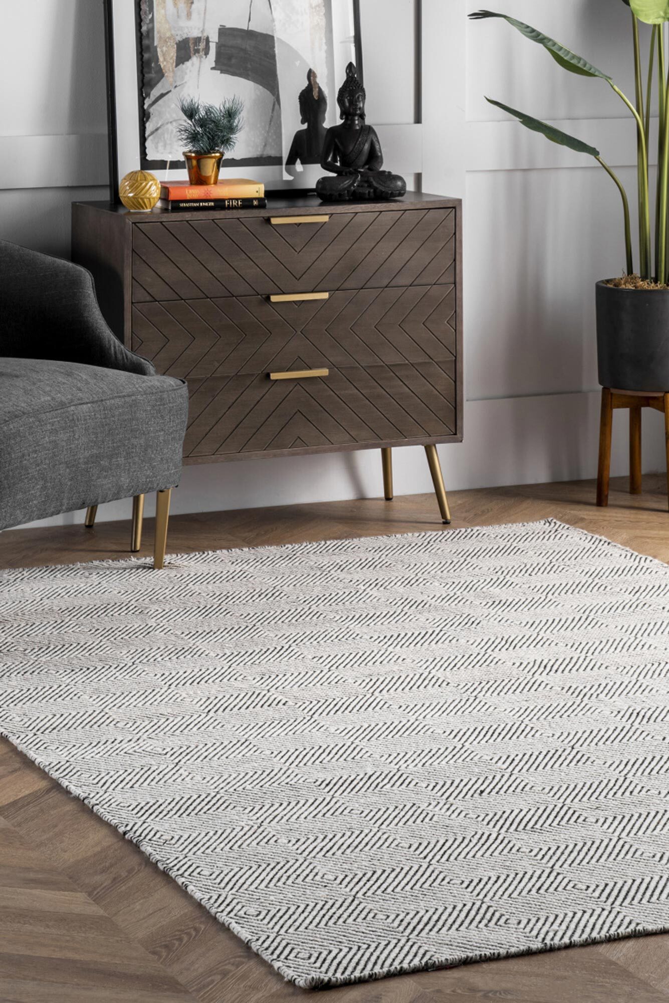 Large View Scandi Ivory Flatweave Wool Rug(Size 220 x 150cm)