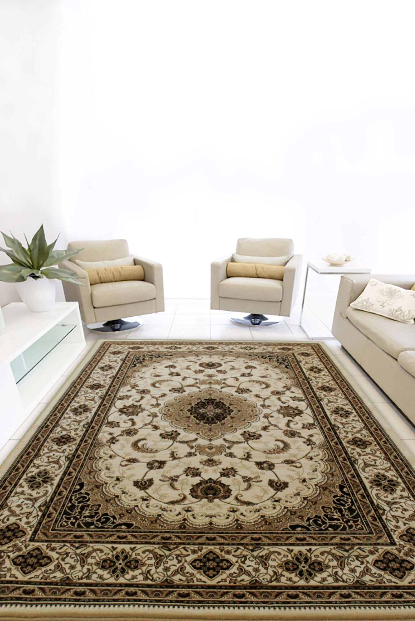 Large View Star Beige Classic Medallion Rug(Size 180 x 120cm)