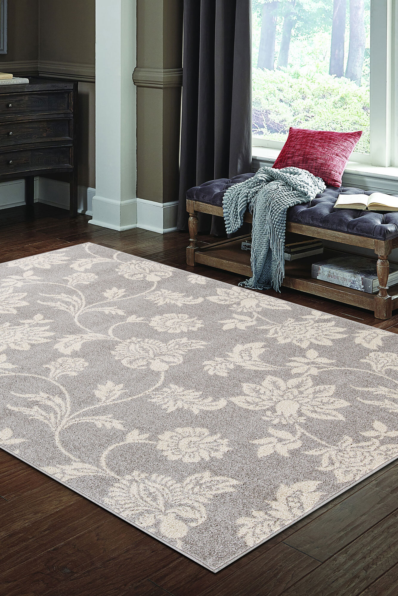 Large View Sandy Contemporary Floral Rug(Size 220 x 150cm)