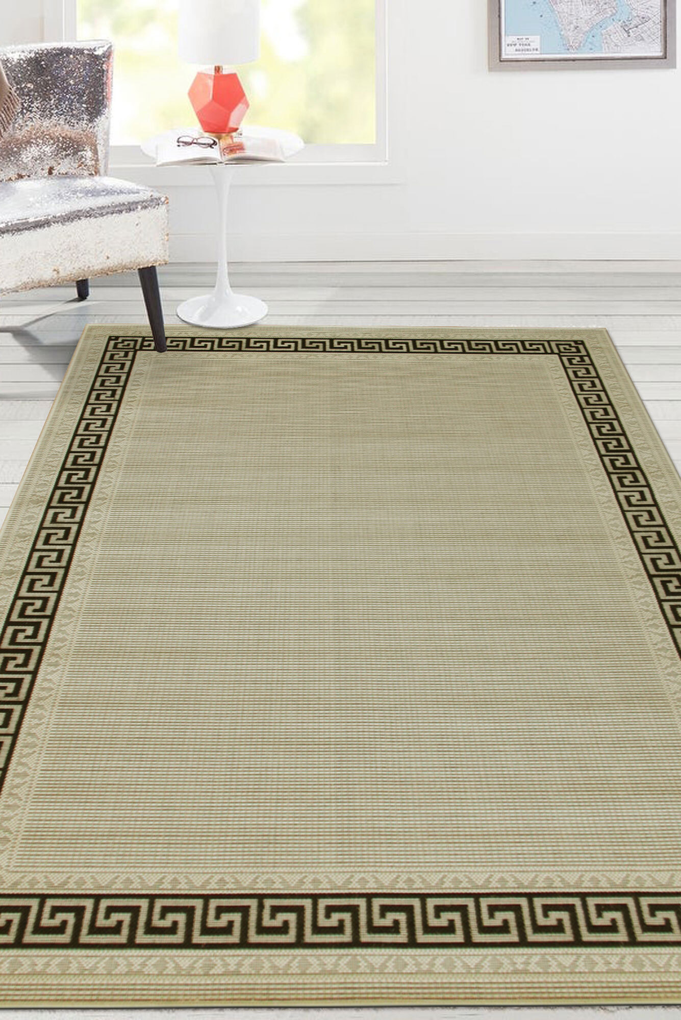 Storm Flatweave Greek Key Rug(Size 170 x 120cm)