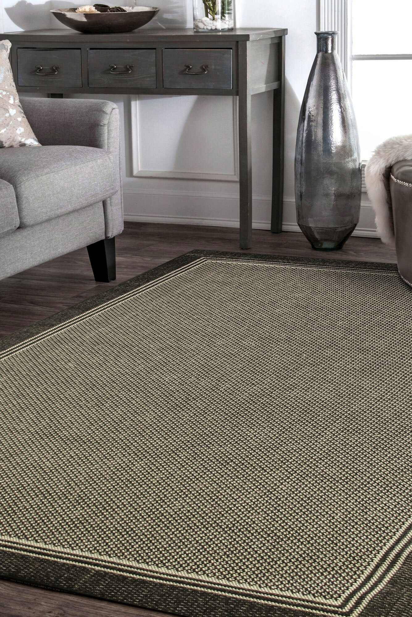 Large View Storm Plain Border Flatweave Rug(Size 170 x 120cm)