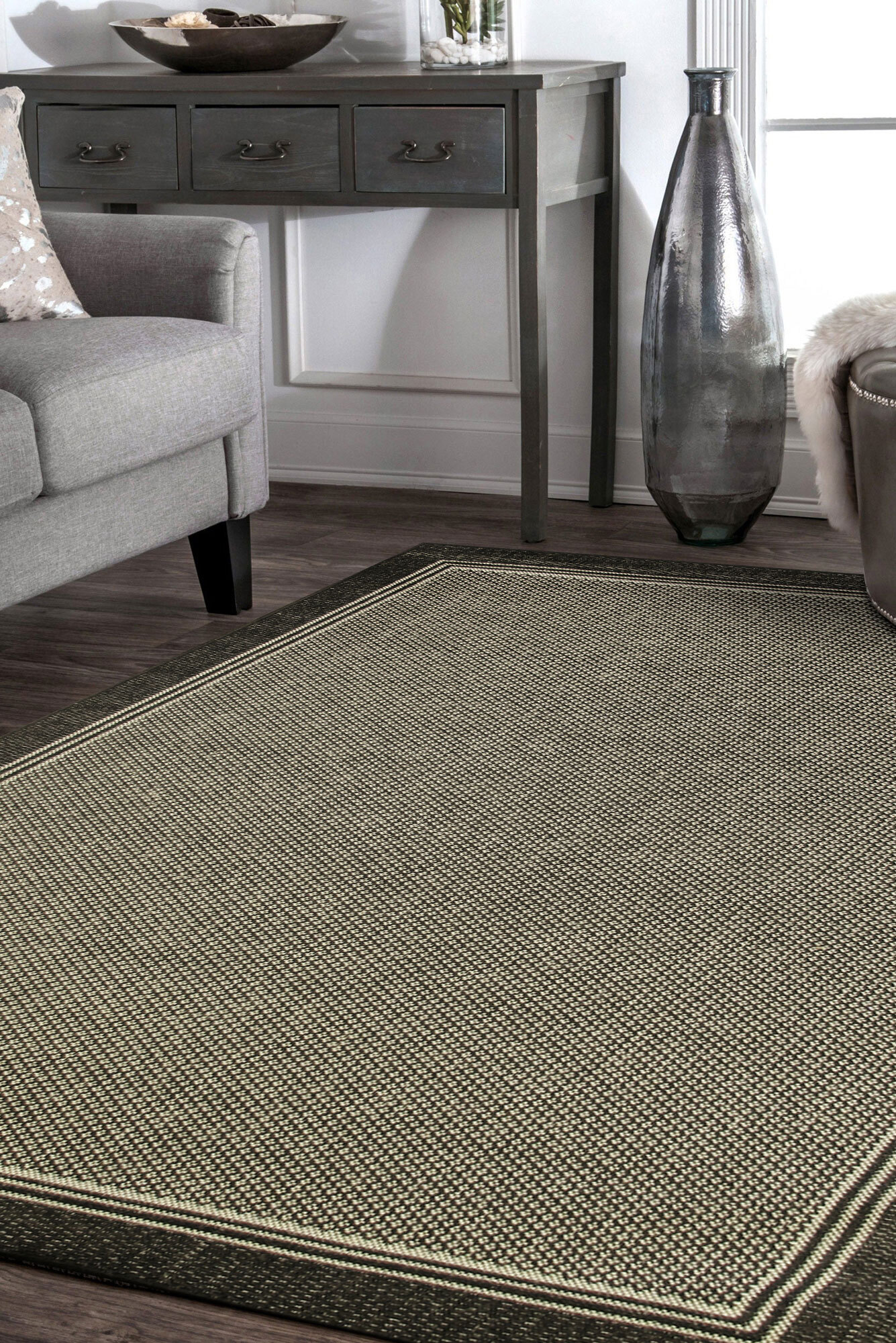 Storm Plain Border Flatweave Rug(Size 170 x 120cm)