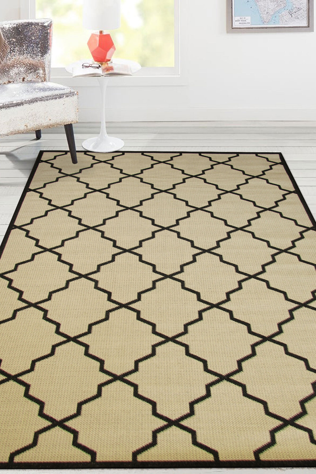 Large View Storm Ivory Trellis Flatweave Rug(Size 170 x 120cm)