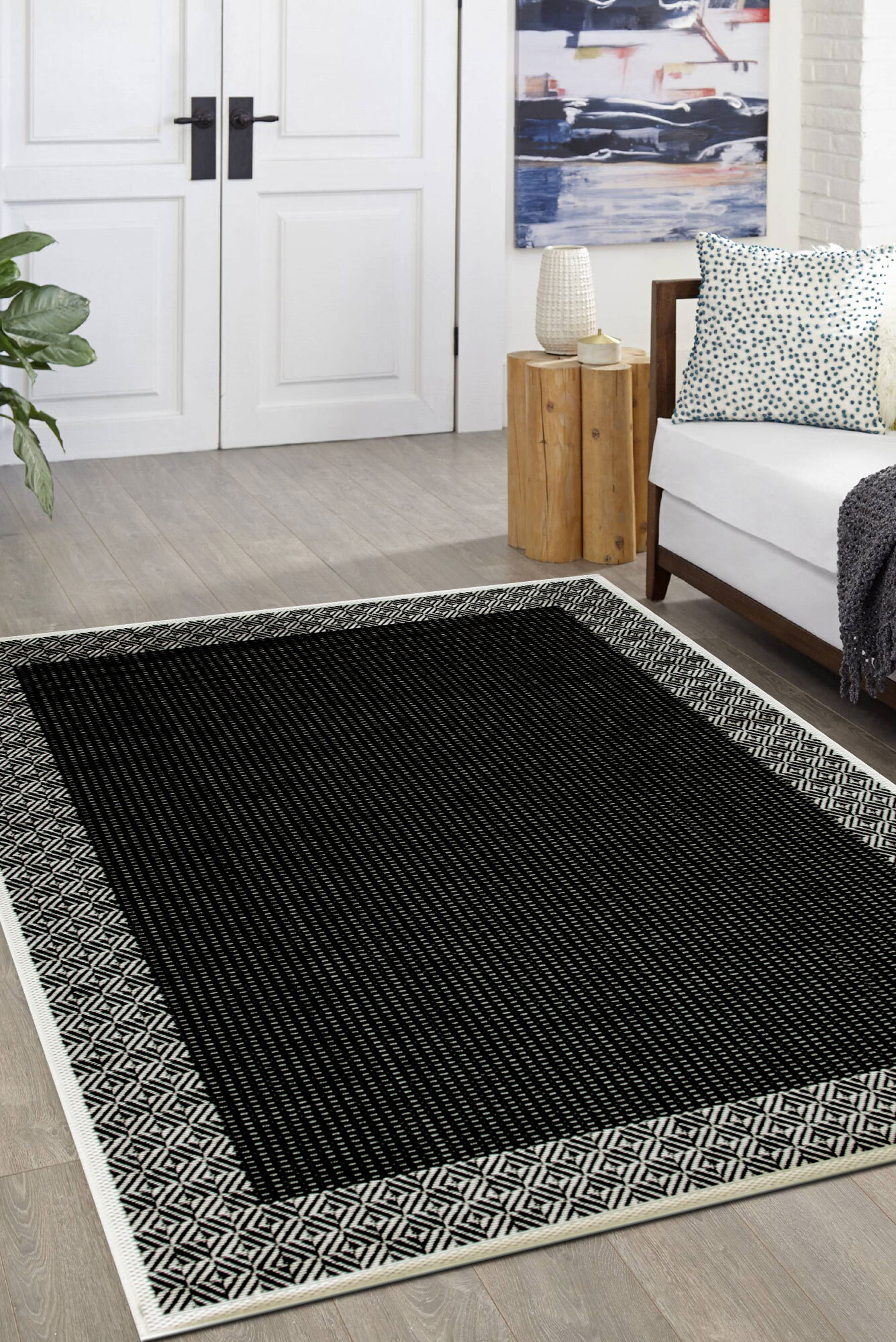 Storm Black Indoor Oudoor Rug(Size 170 x 120cm)