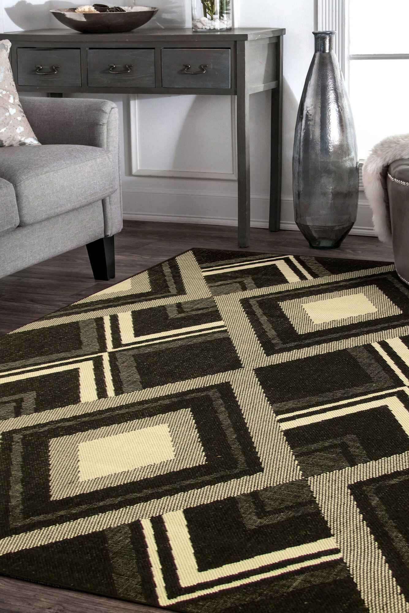 Storm Black Diamond Pattern Rug(Size 170 x 120cm)