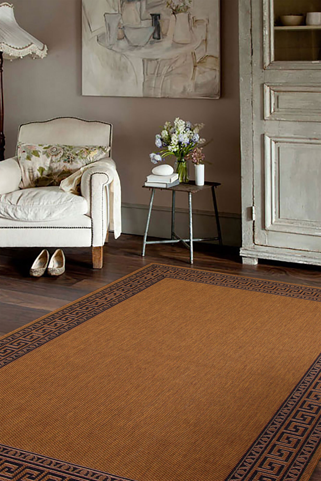 Storm Tan Greek Key Border Rug(Size 170 x 120cm)