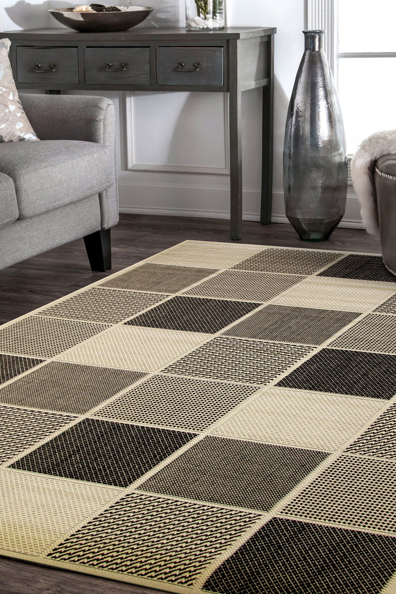 Storm Ivory Square Pattern Rug(Size 170 x 120cm)