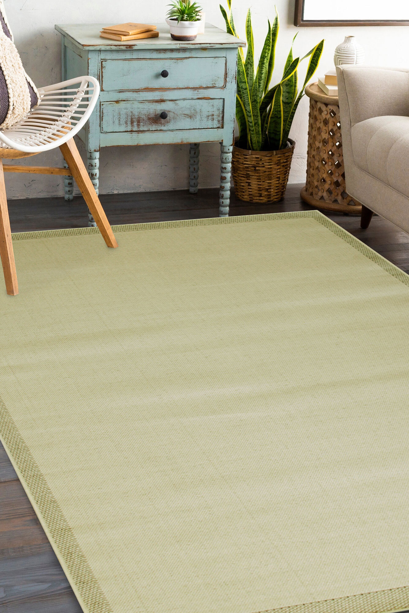 Large View Storm Plain Flatweave Border Rug(Size 170 x 120cm)