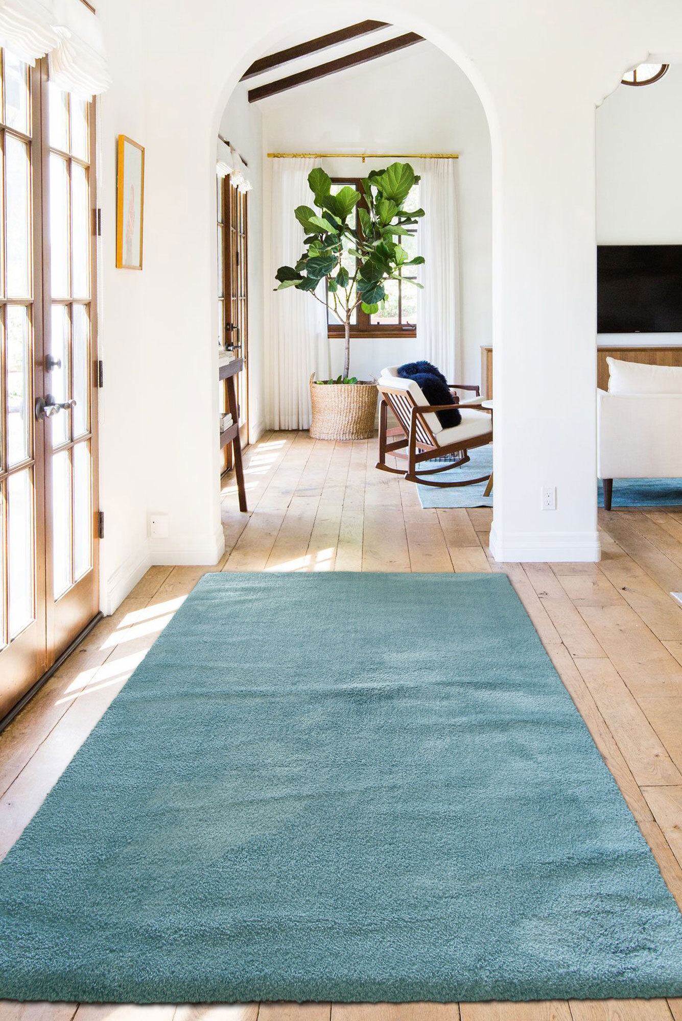 Soft Plain Blue Thick Shaggy Rug(Size 160 x 120cm)