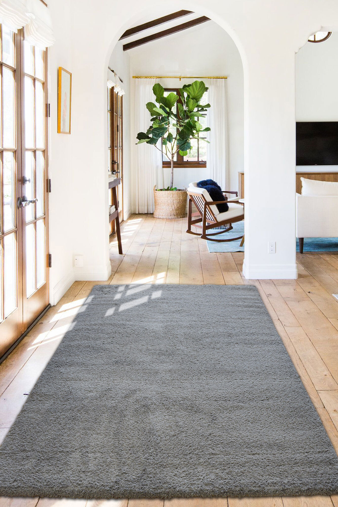 Large View Soft Plain Dark Grey Shaggy Rug(Size 160 x 120cm)