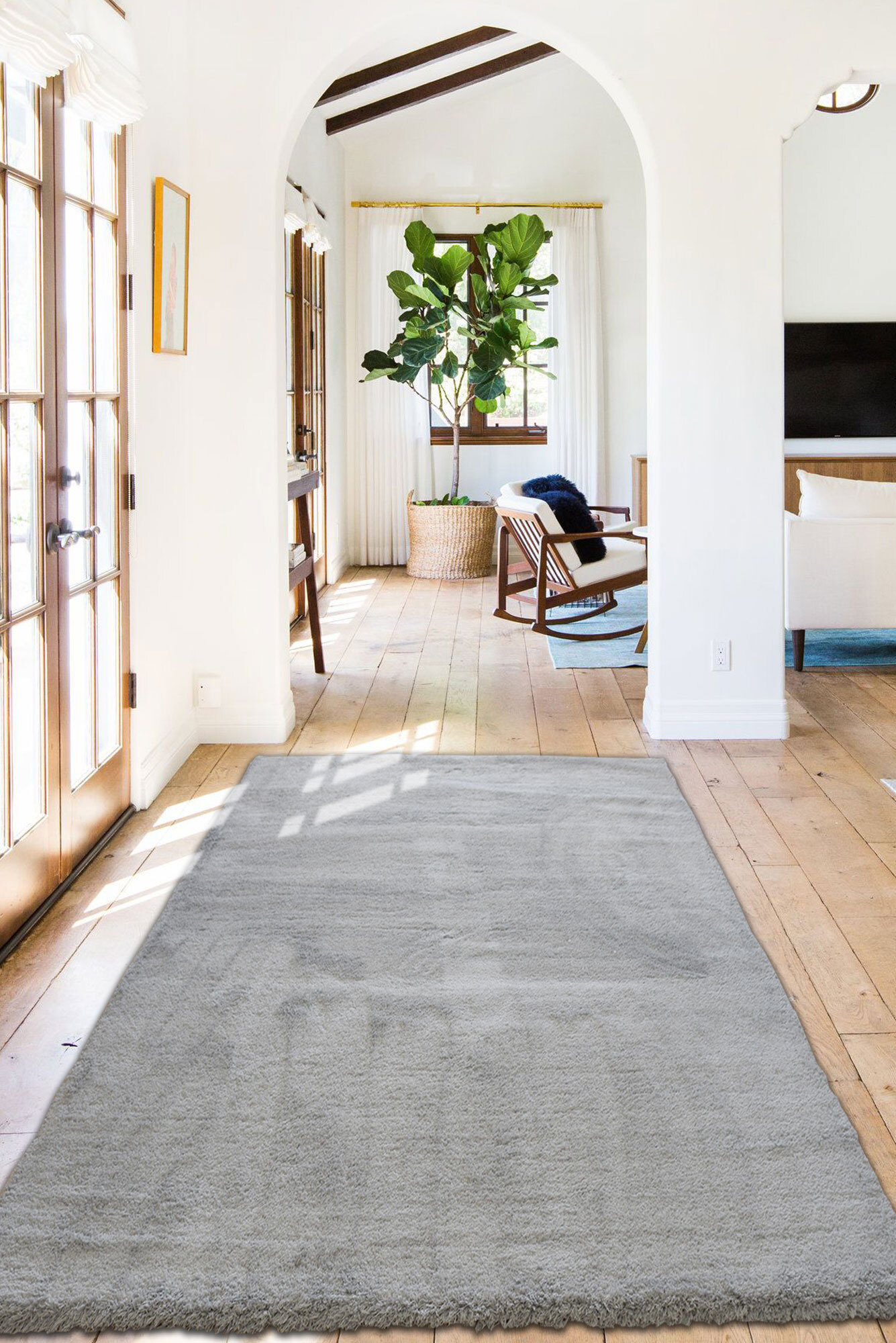 Large View Soft Plain Grey Thick Shaggy Rug(Size 160 x 120cm)
