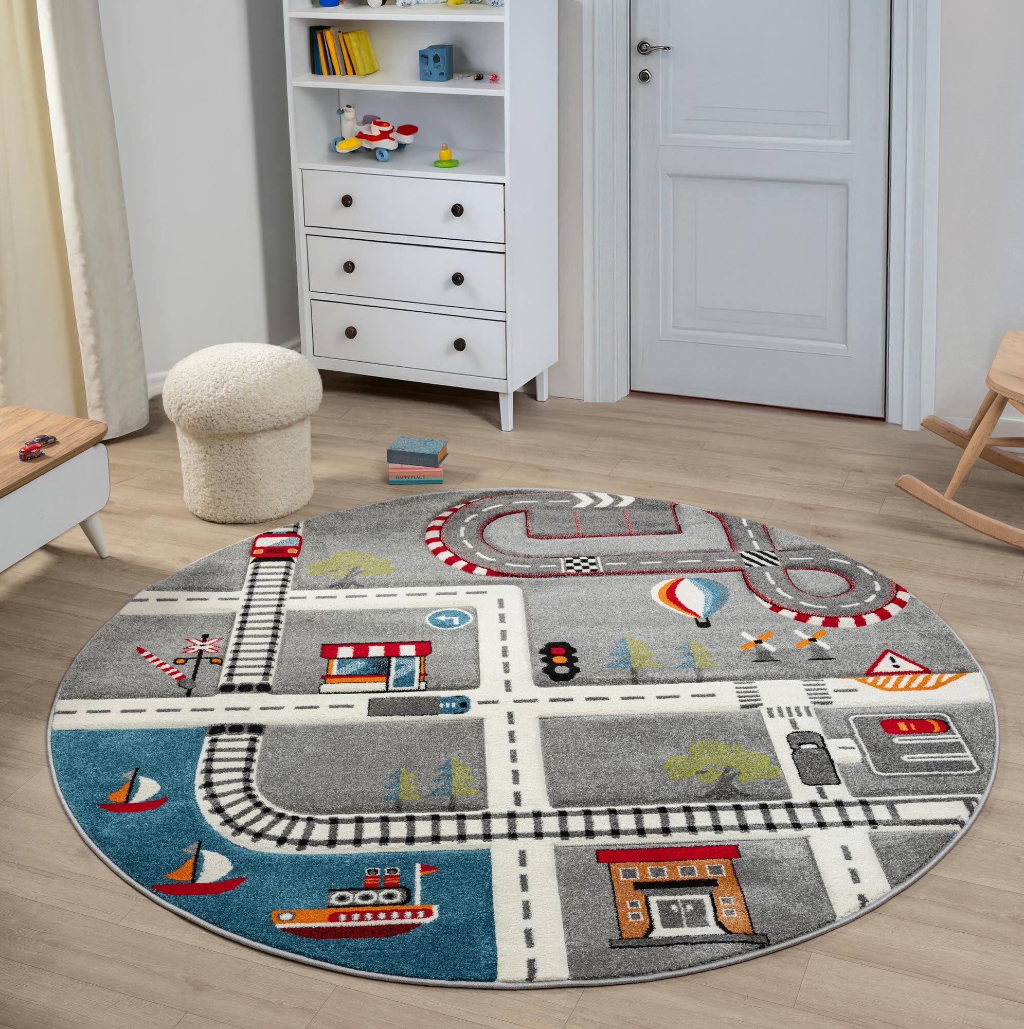 Large View Speedy Kids Town Road Rug