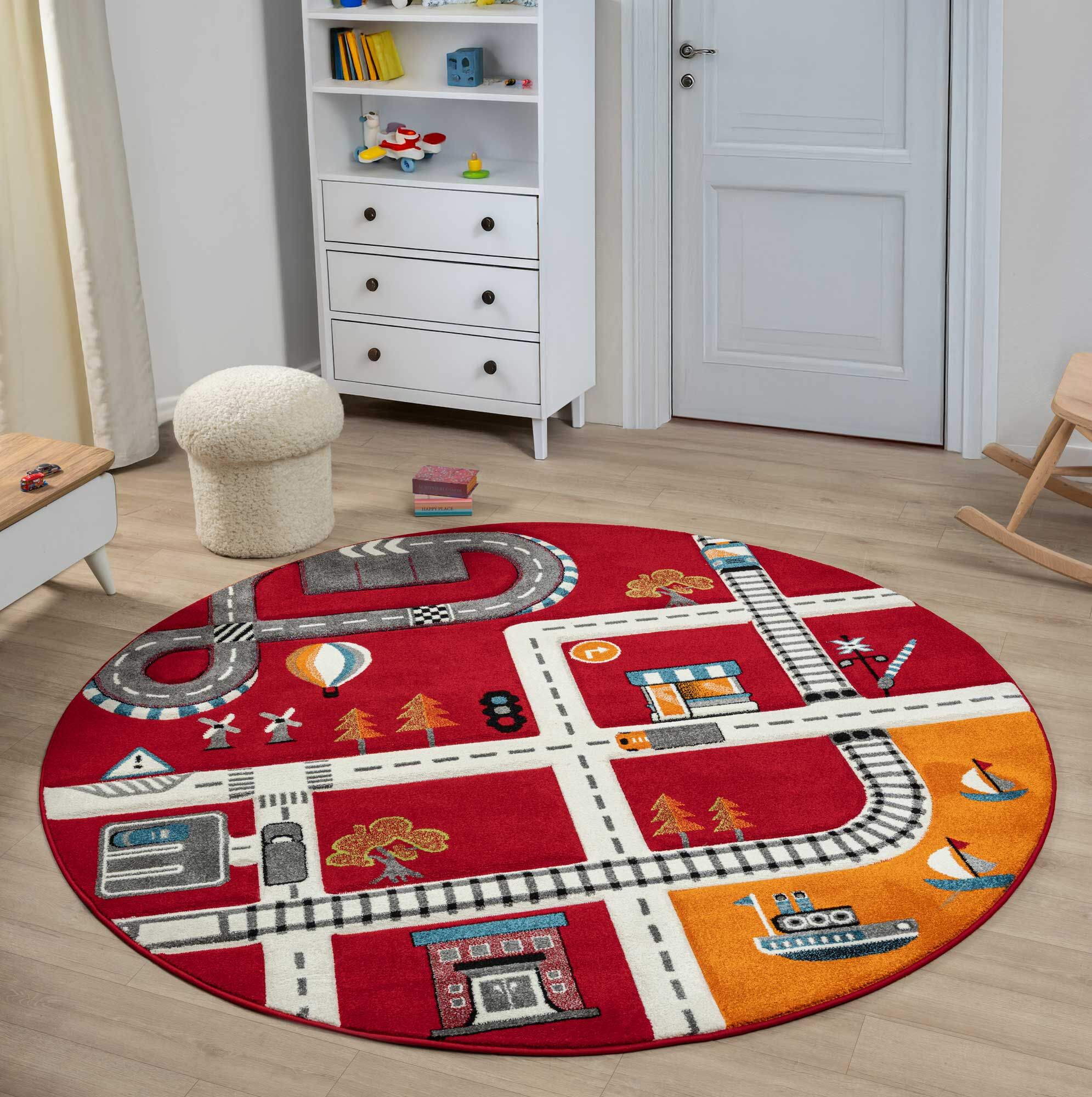 Large View Speedy Kids Town Road Rug