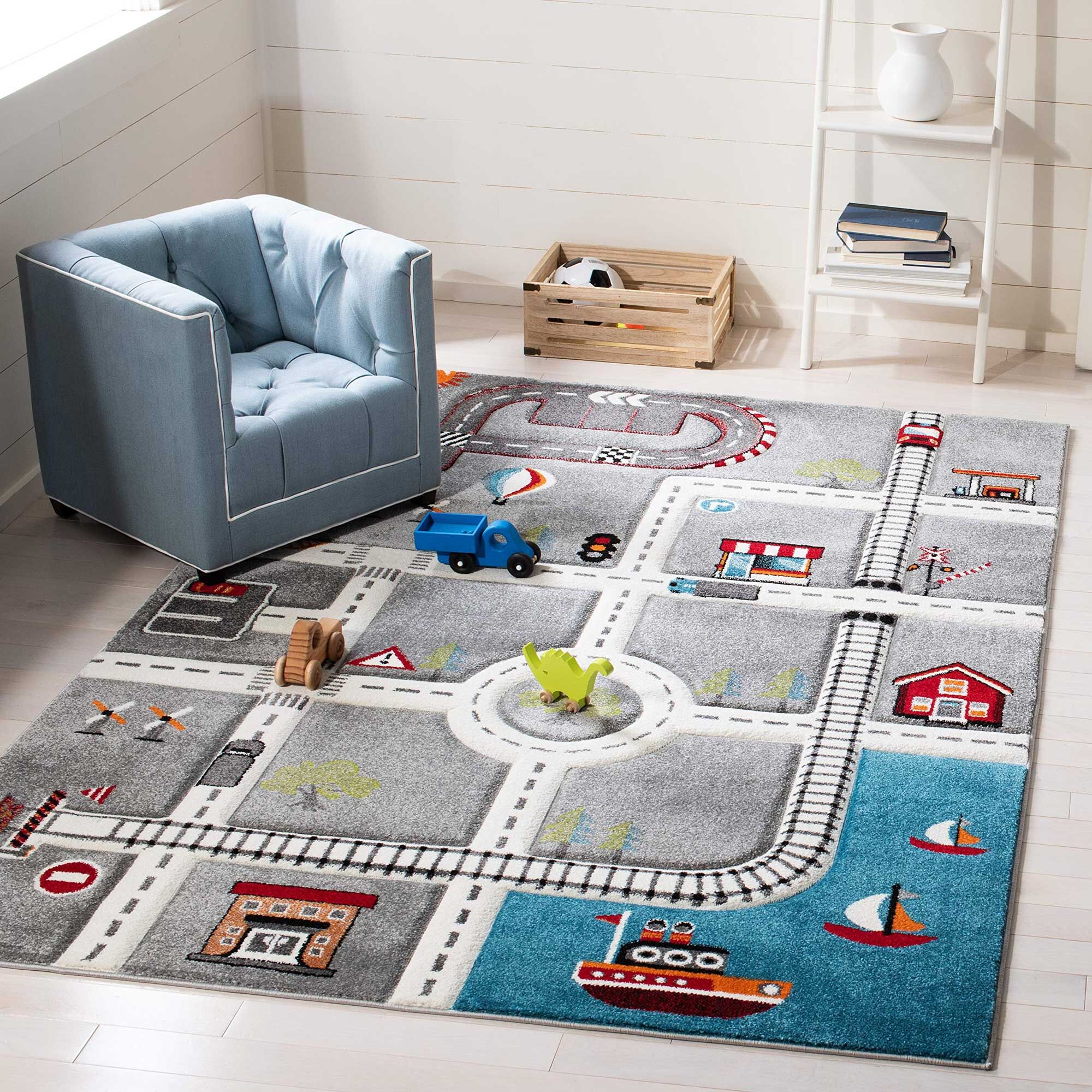 Large View Speedy Kids Town Road Rug
