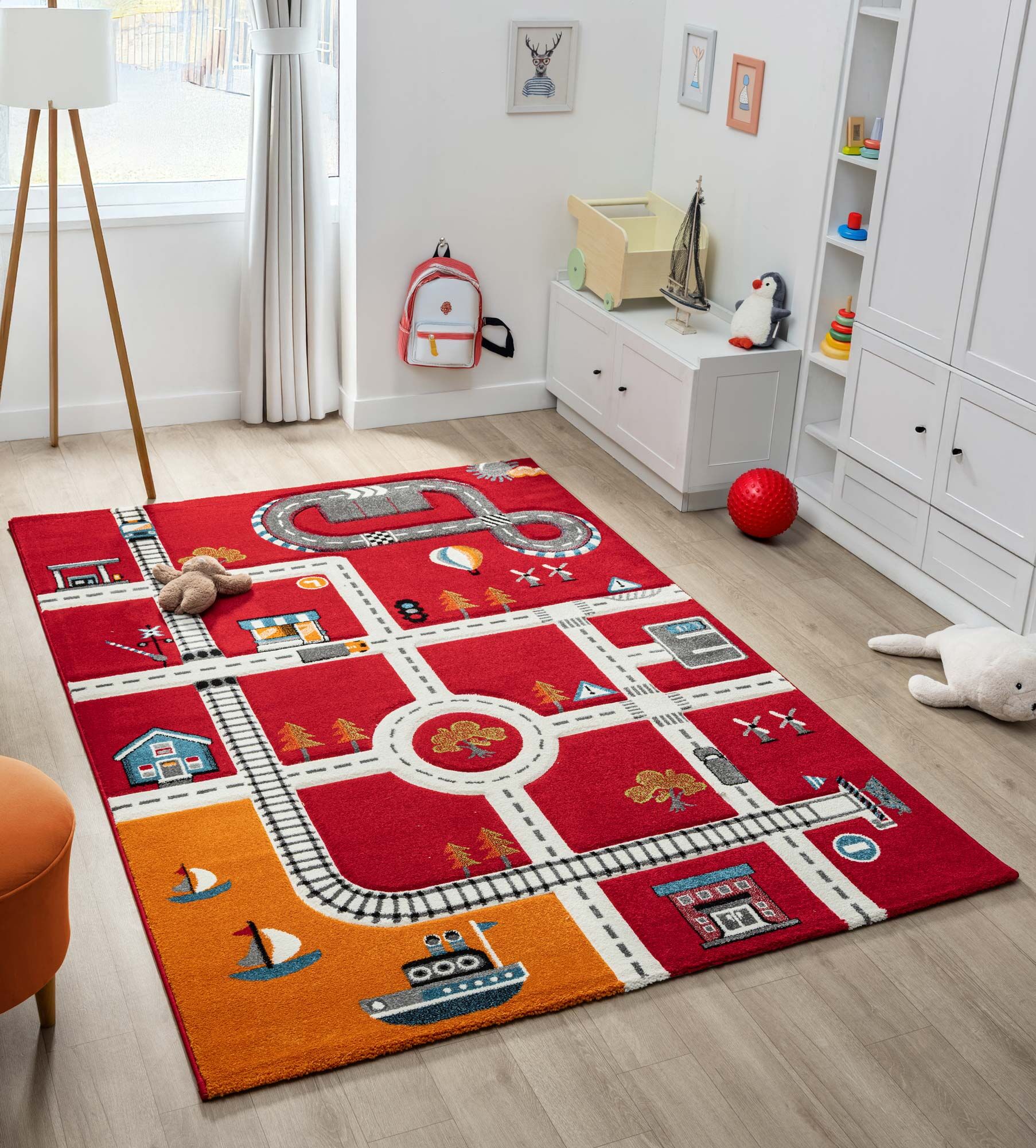 Large View Speedy Kids Town Road Rug