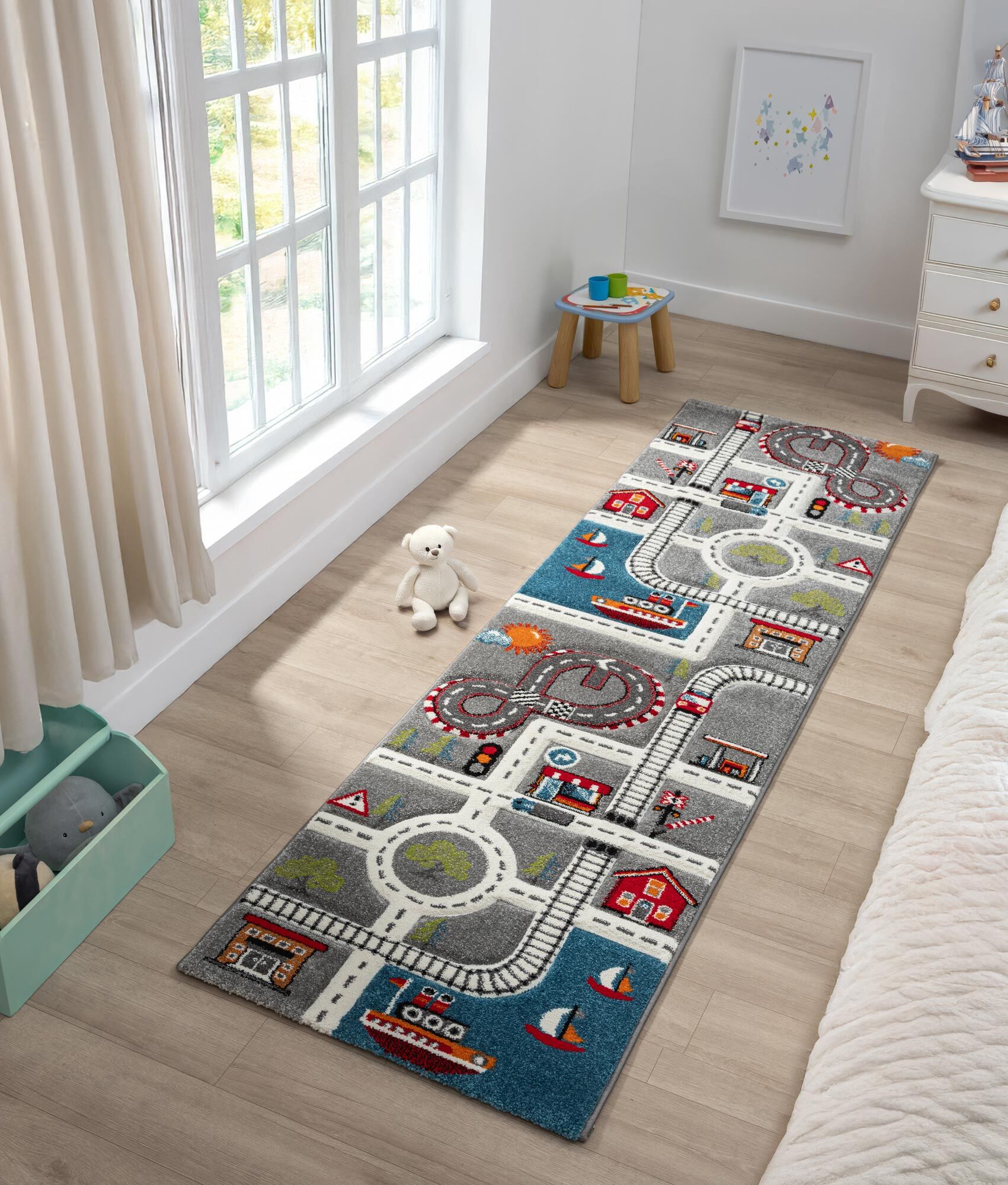 Large View Speedy Kids Town Road Rug