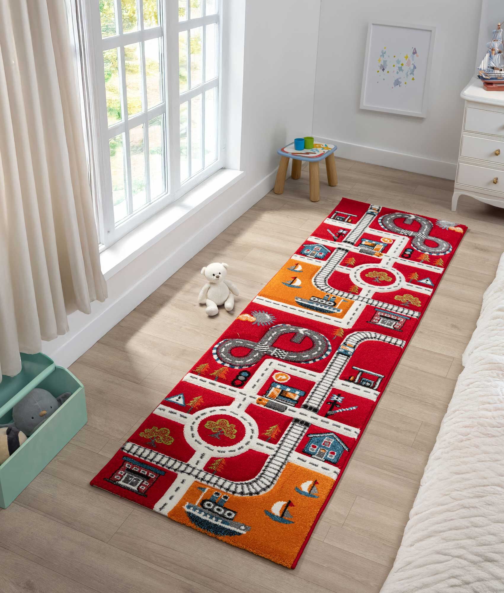 Large View Speedy Kids Town Road Rug