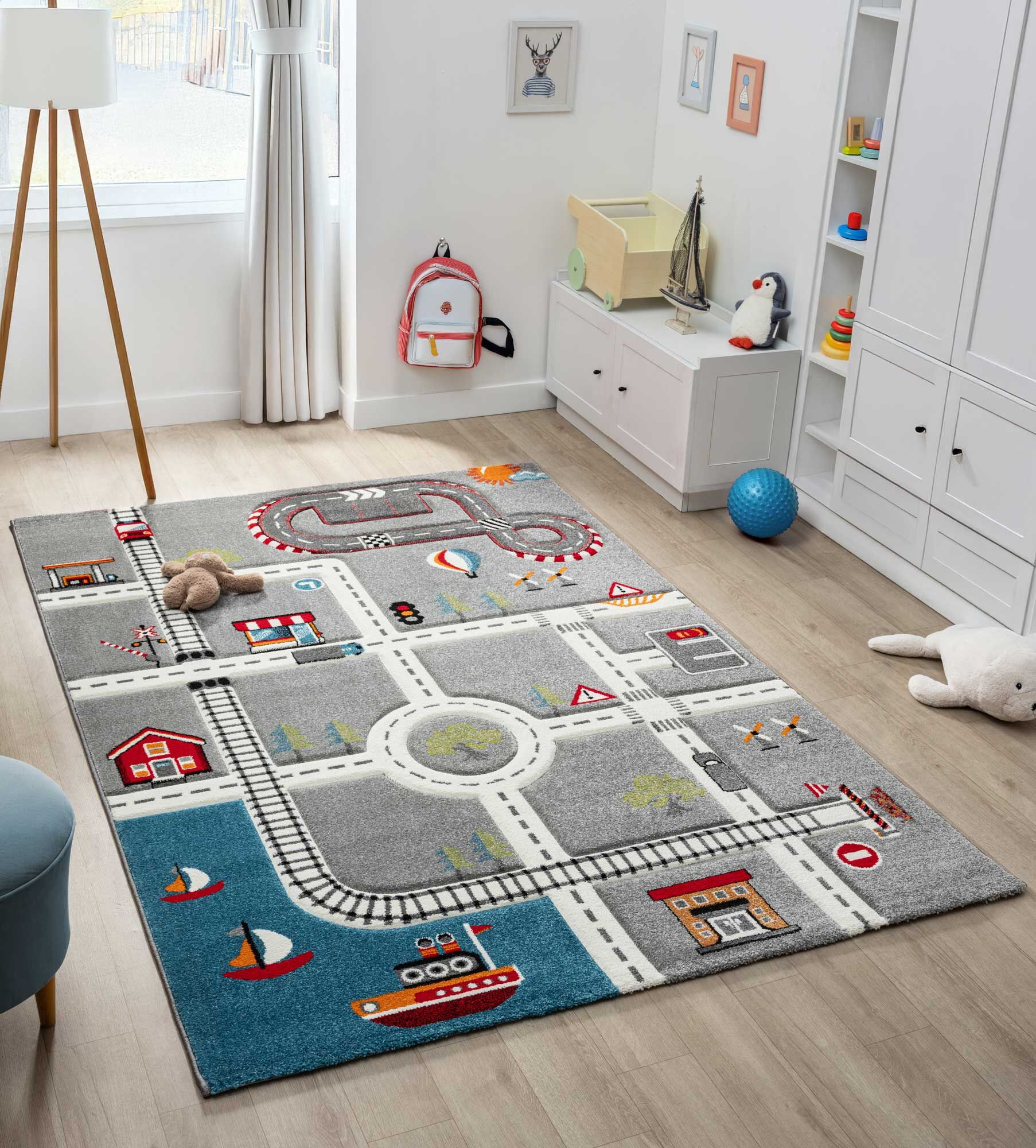 Large View Speedy Kids Town Road Rug