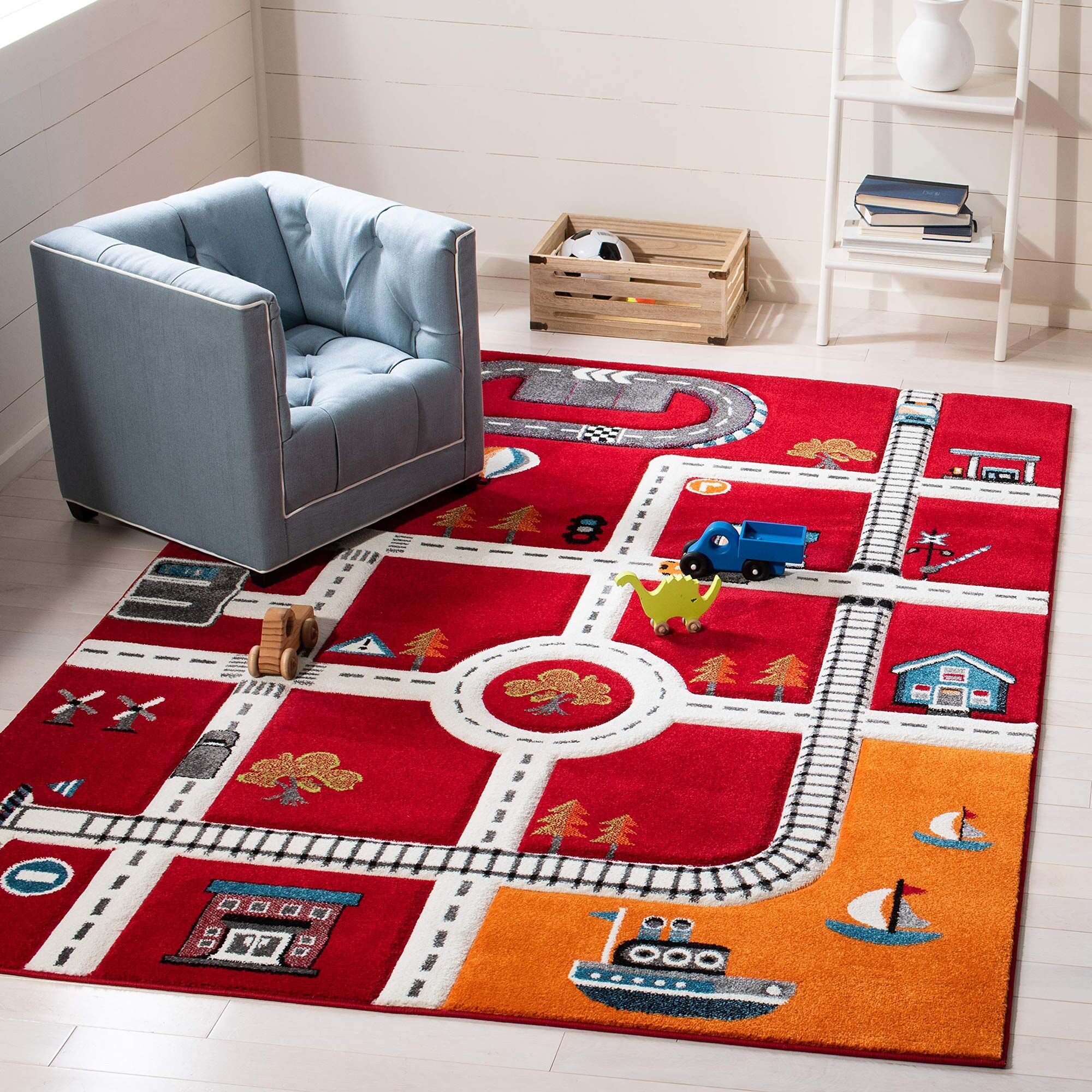 Large View Speedy Kids Town Road Rug