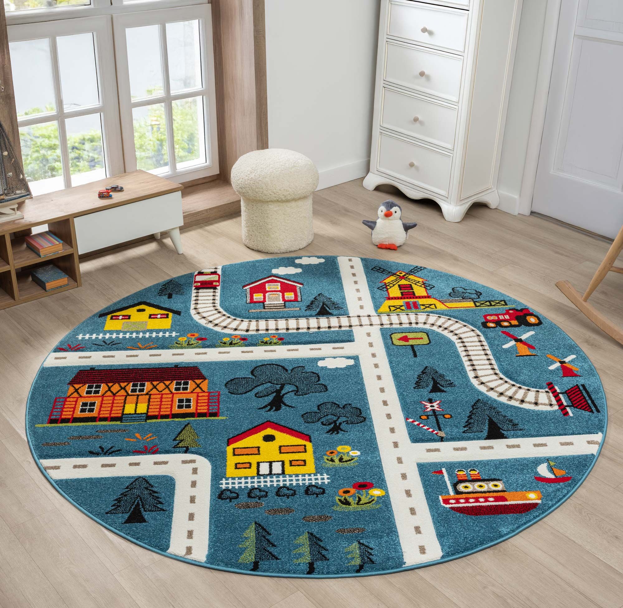 Large View Speedy Kids Town Road Rug