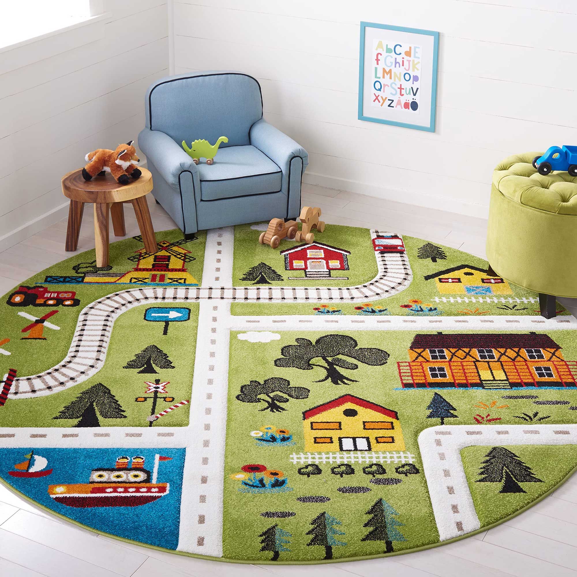 Large View Speedy Kids Town Road Rug