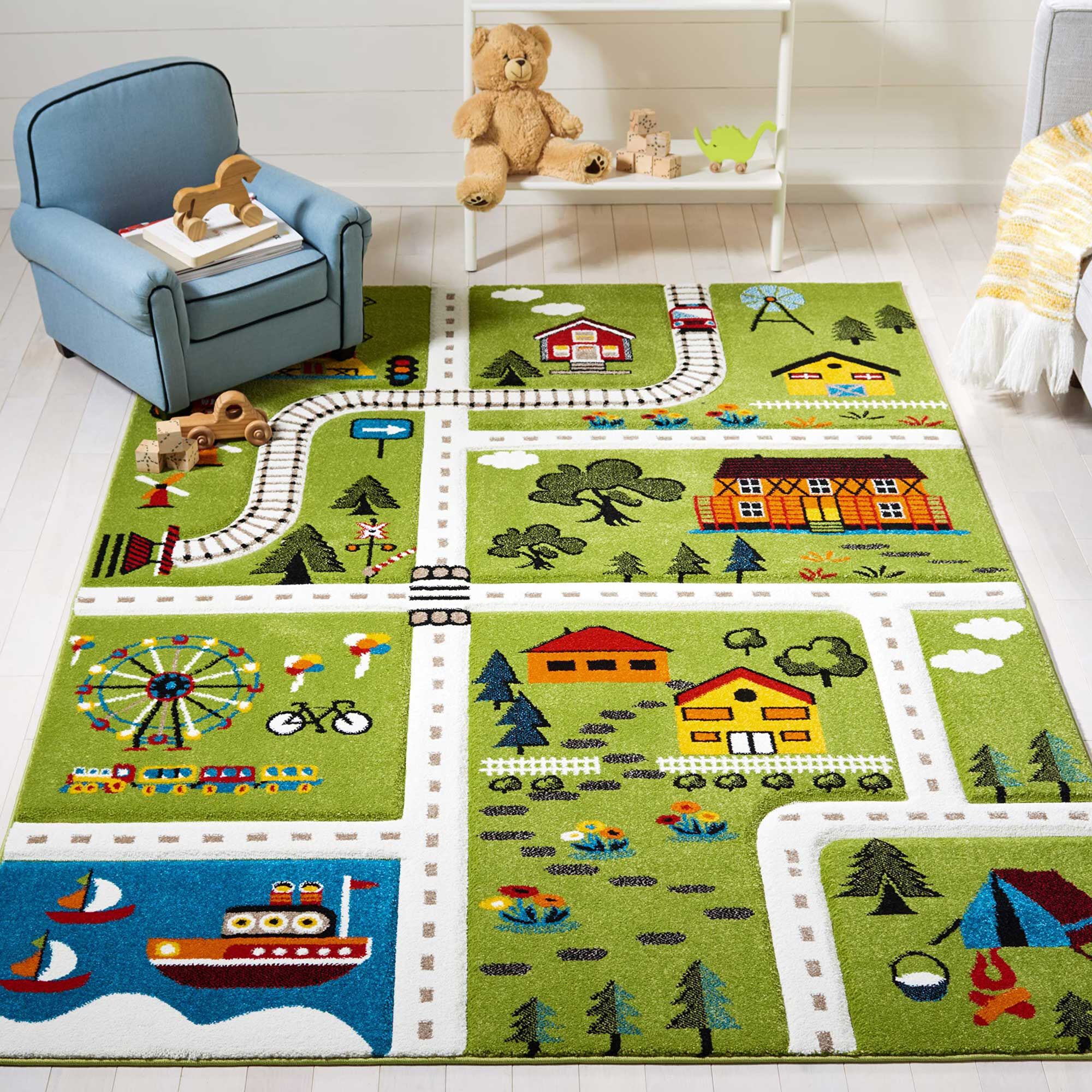 Large View Speedy Kids Town Road Rug