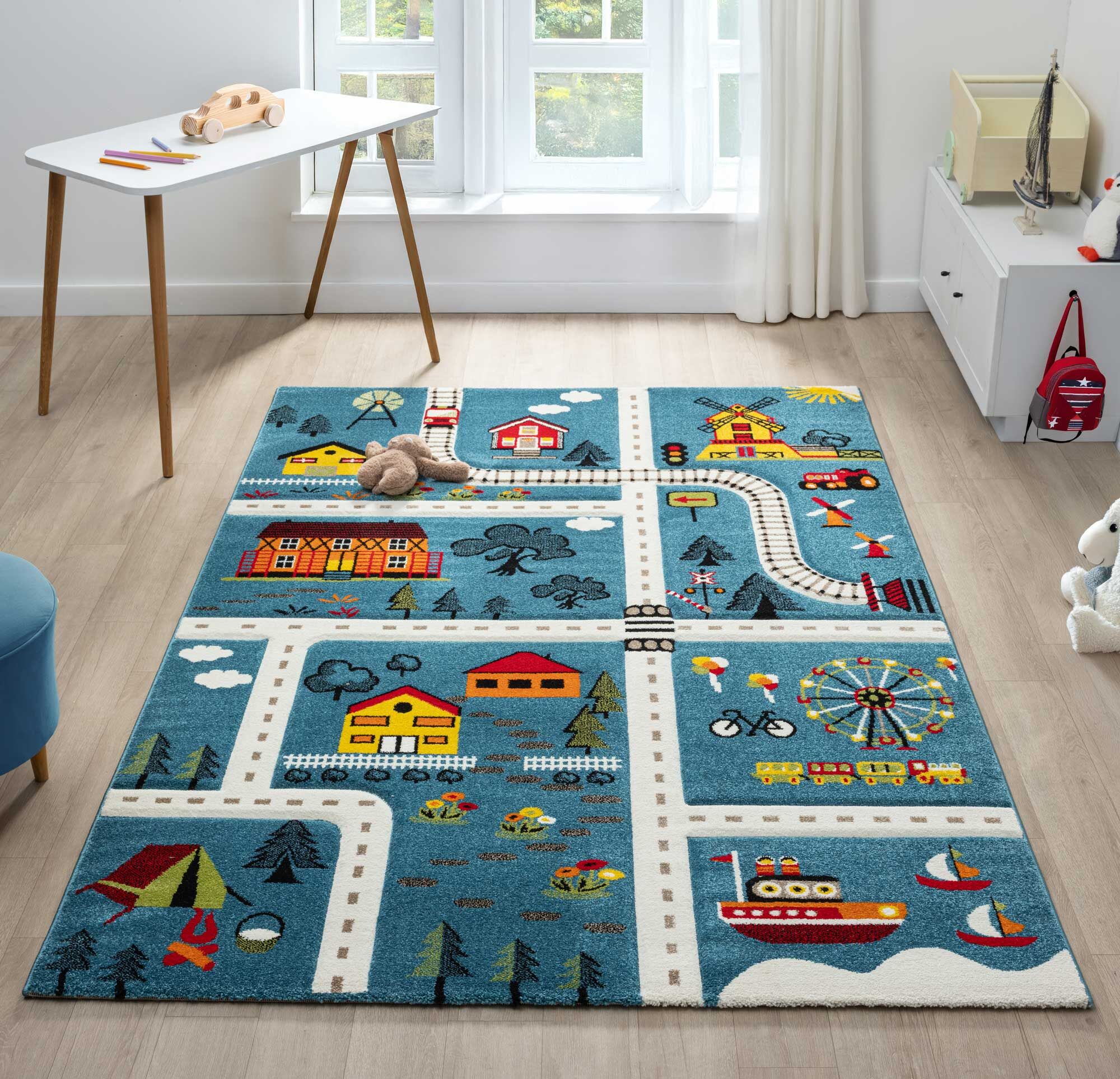 Large View Speedy Kids Town Road Rug