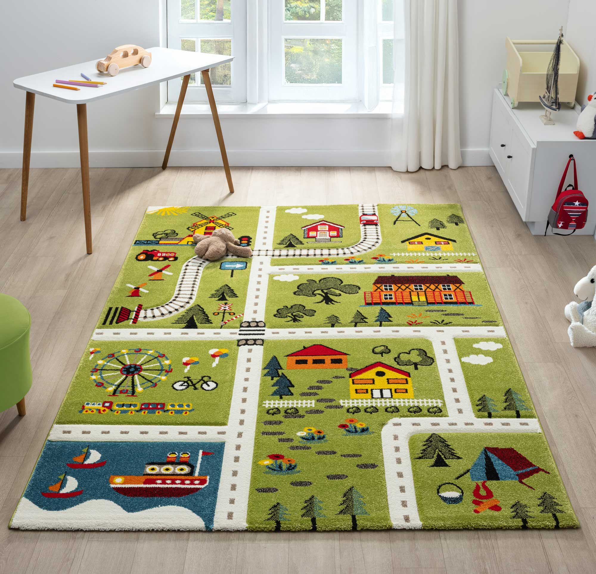 Large View Speedy Kids Town Road Rug