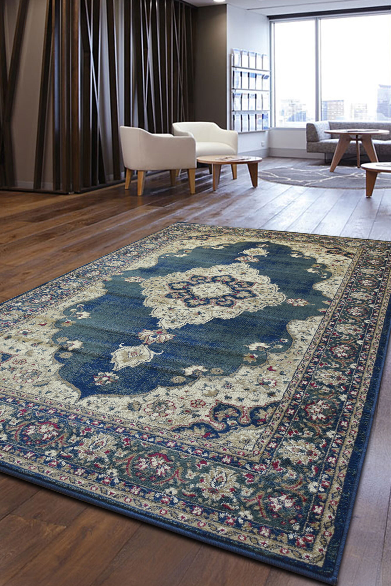 Large View Sydney Blue Classic Medallion Rug(Size 170 x 120cm)