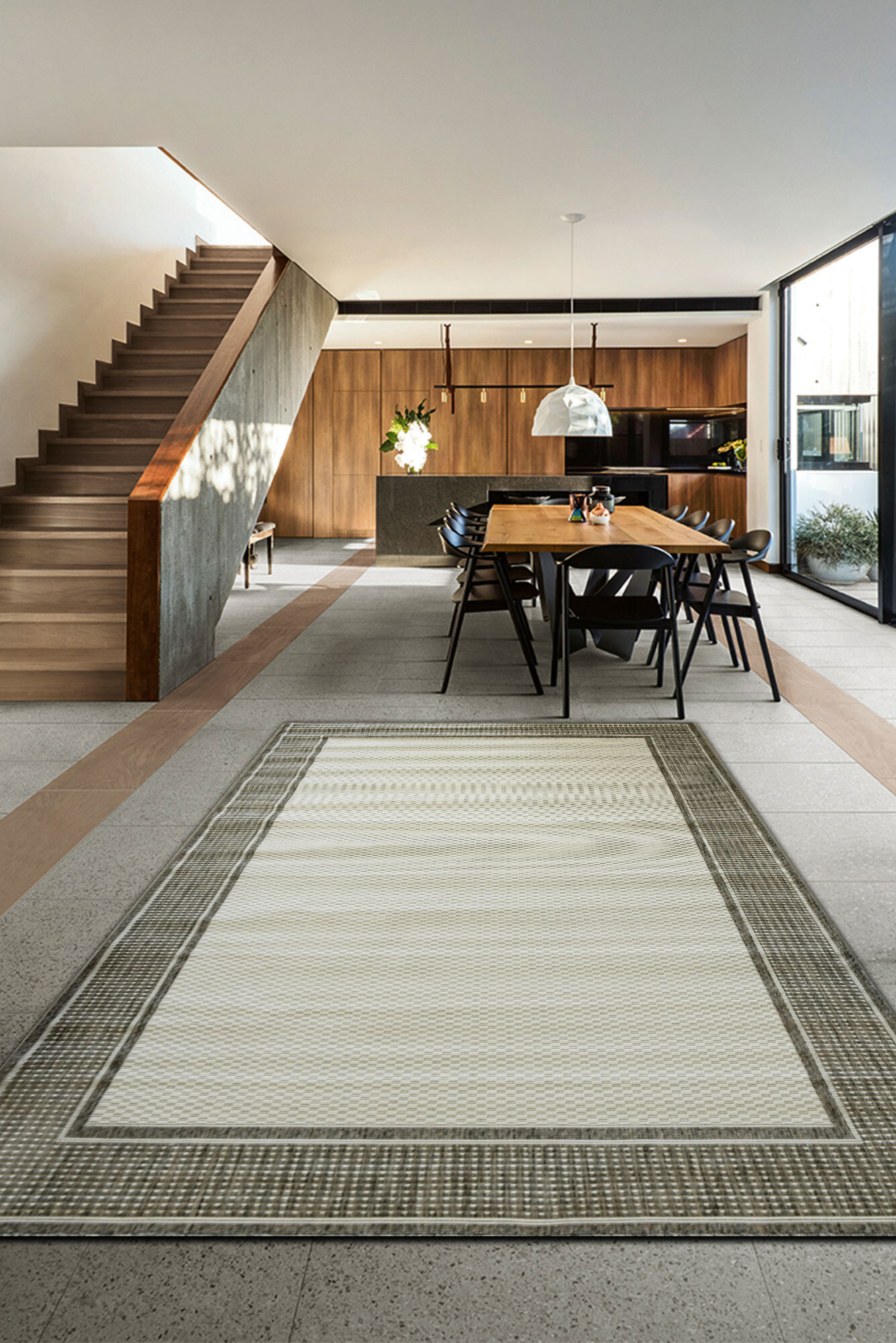 Soleil Beige Border Flatweave Rug(Size 170 x 120cm)