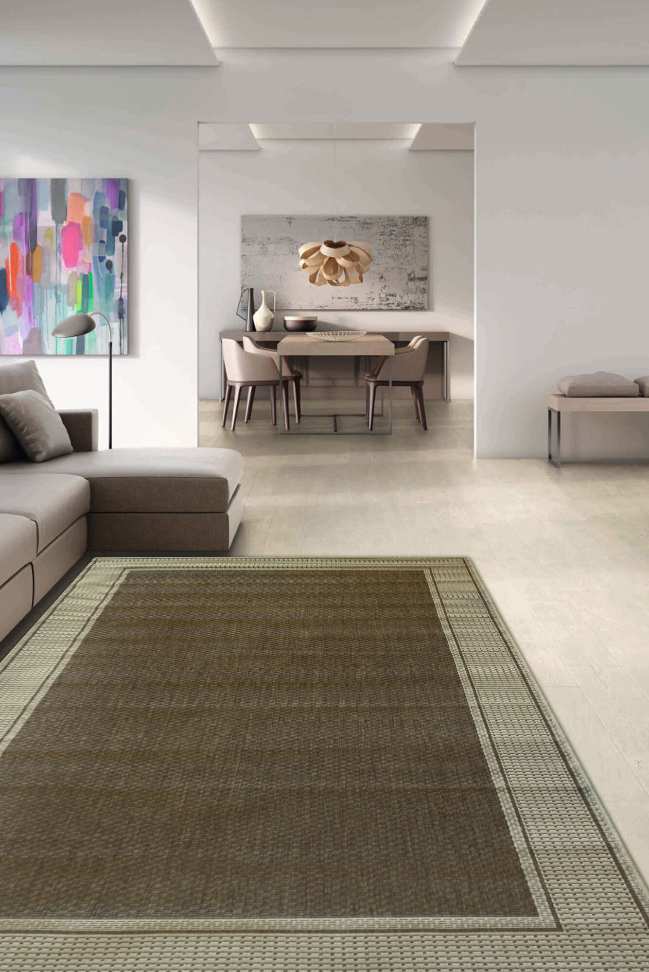 Soleil Tan Border Flatweave Rug(Size 170 x 120cm)