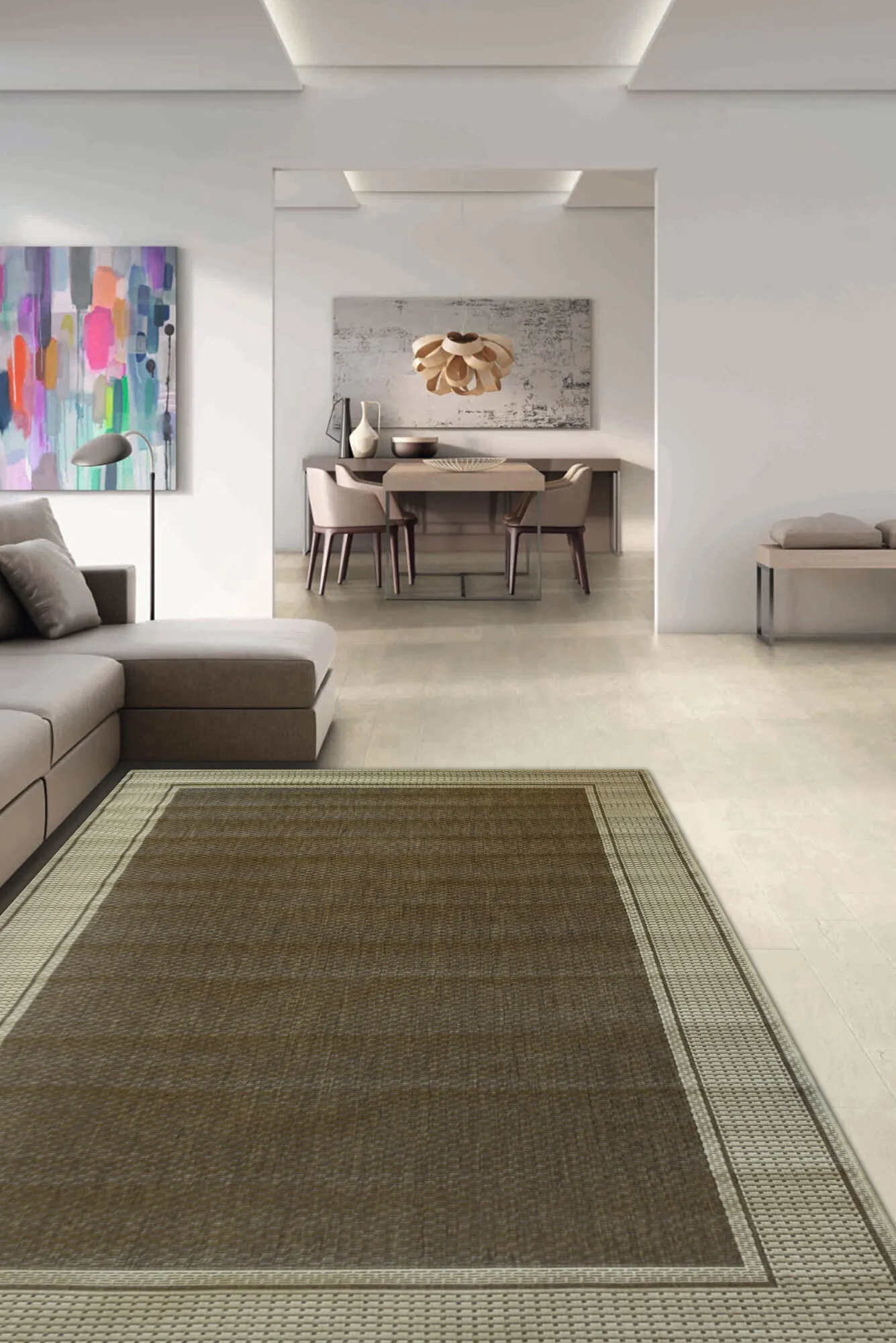 Large View Soleil Tan Border Flatweave Rug(Size 170 x 120cm)