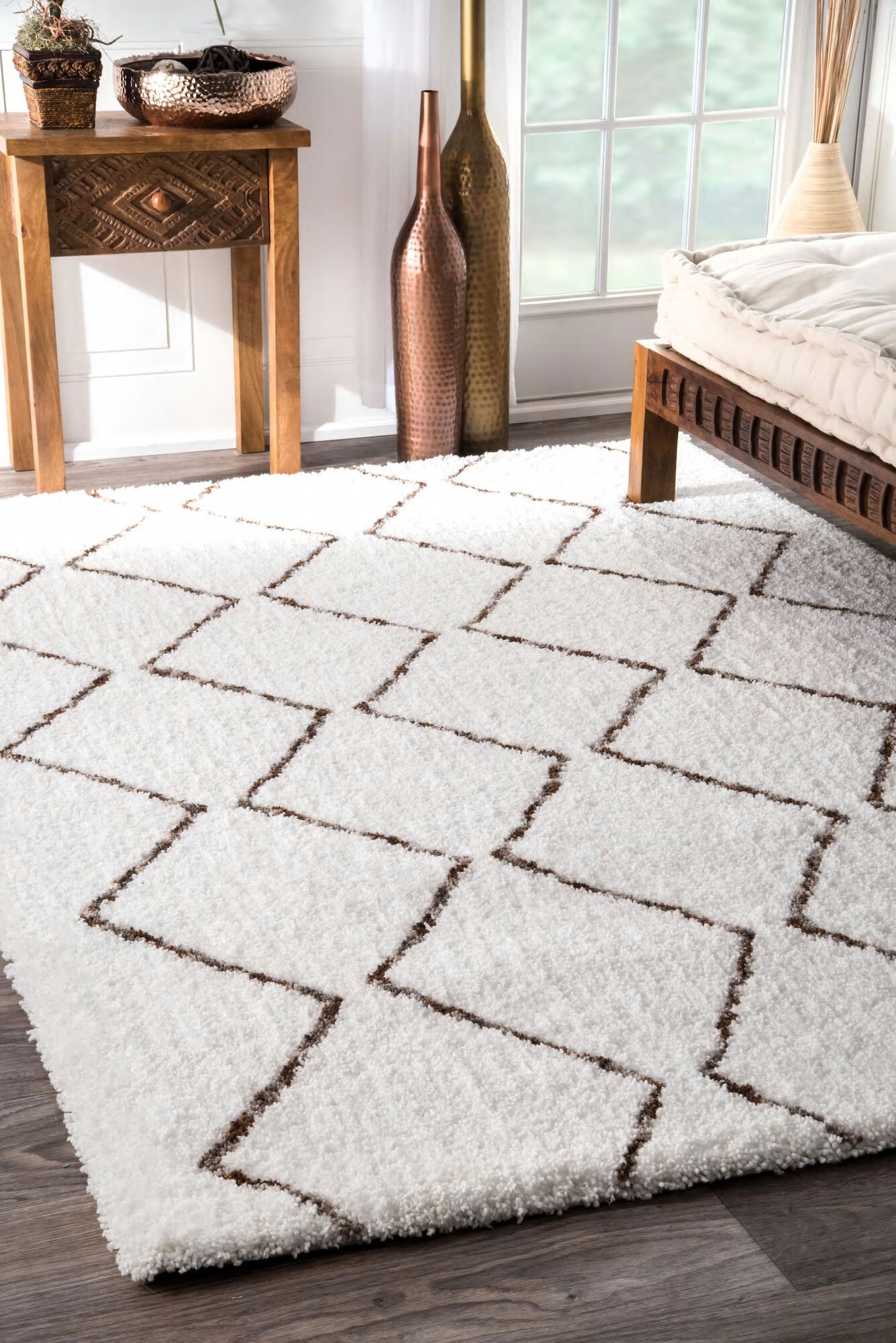 Large View Symphony Trellis Shaggy Rug(Size 170 x 110cm)