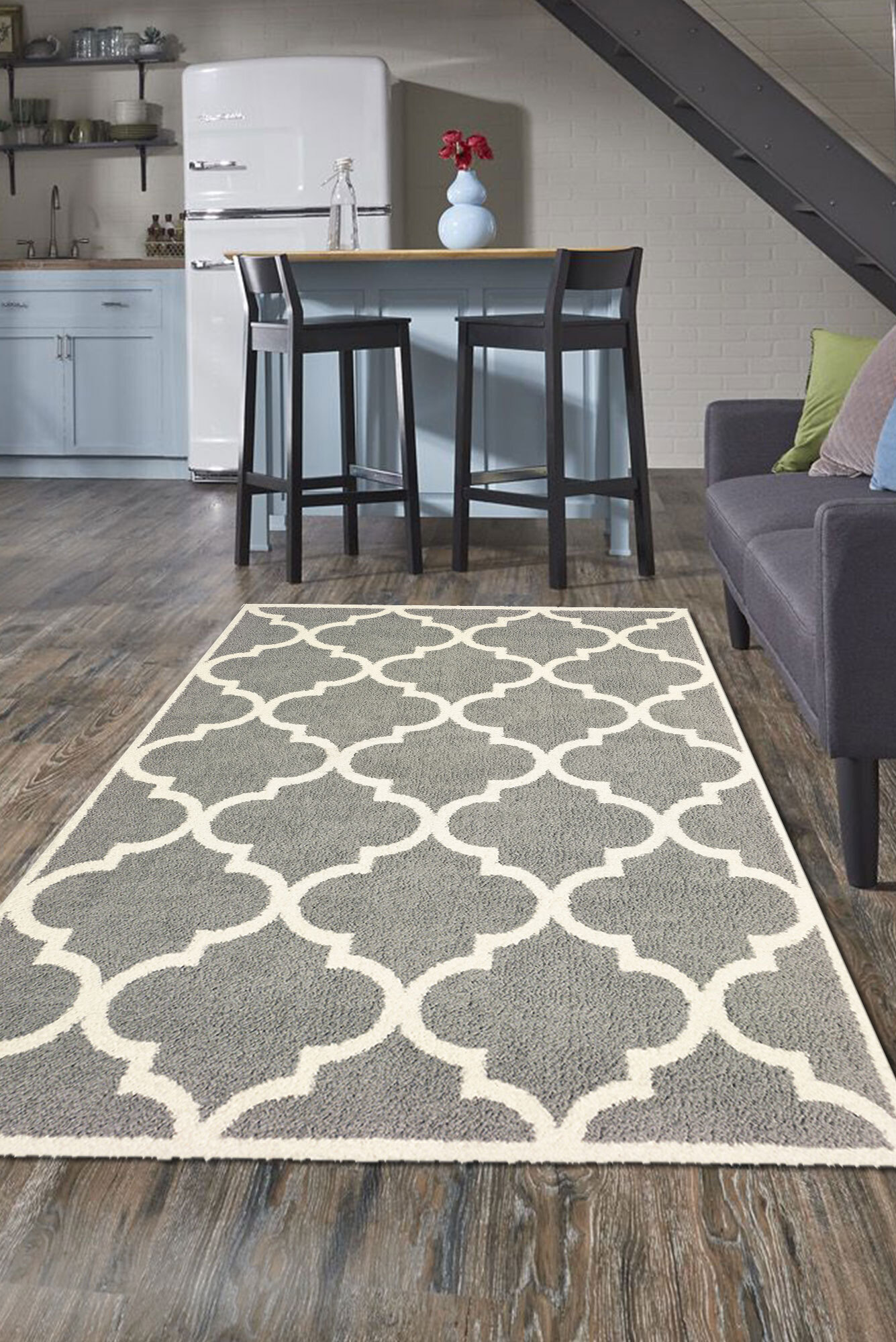 Large View Sofia Grey Moroccan Trellis Rug(Size 170 x 120cm)