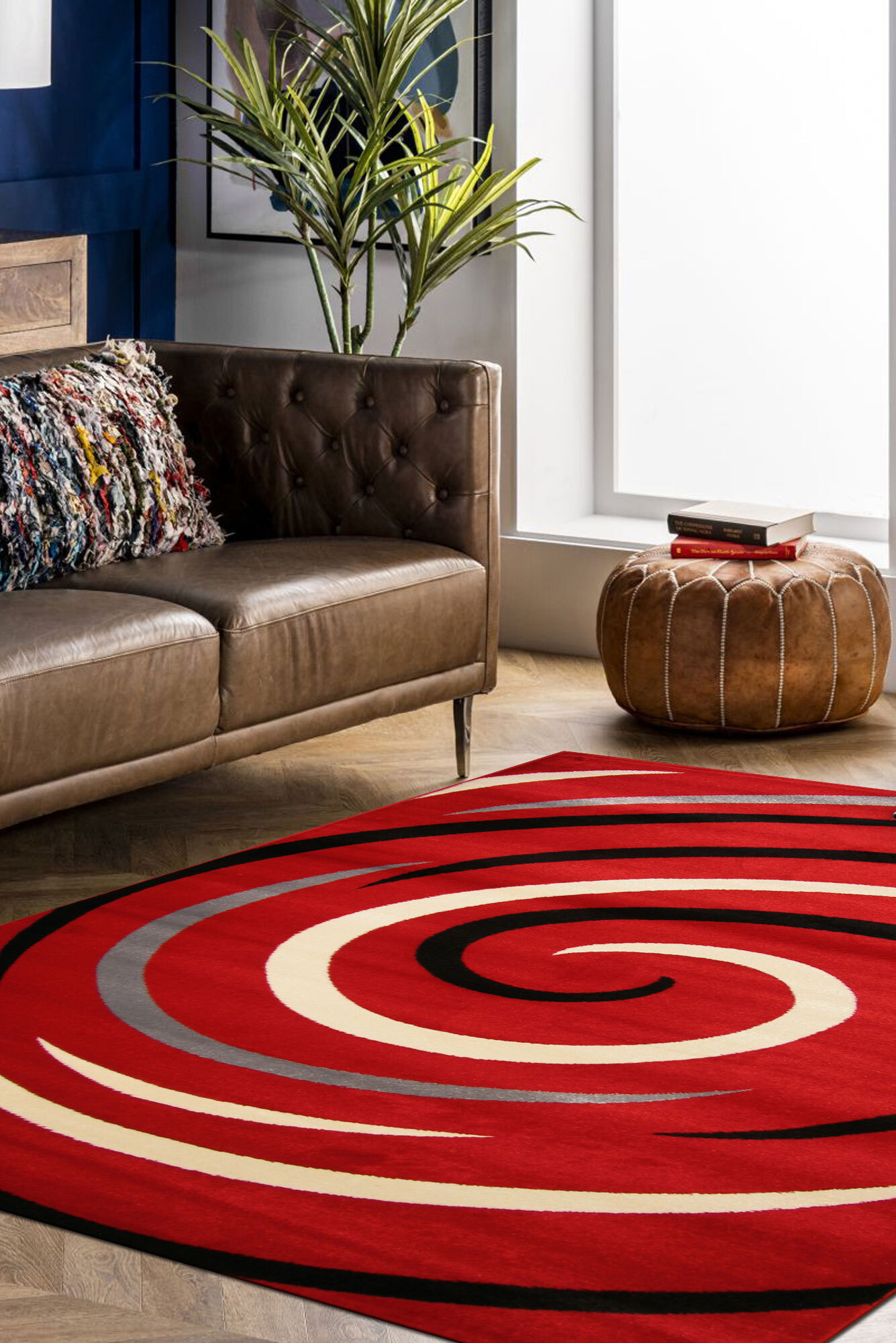 Large View Sky Modern Red Swirl Pattern Rug(Size 180 x 120cm)