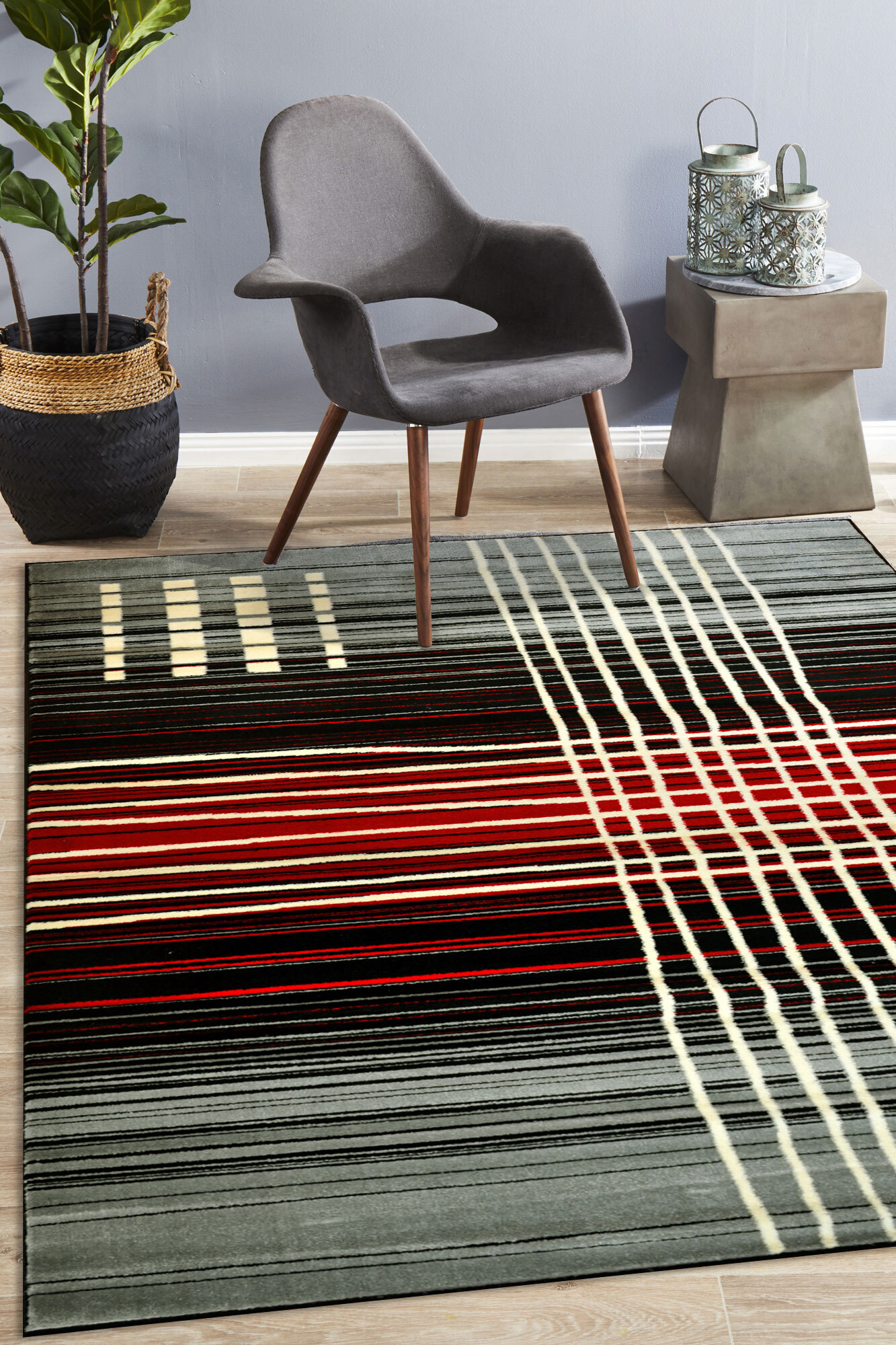 Large View Sky Modern Striped Rug(Size 180 x 120cm)