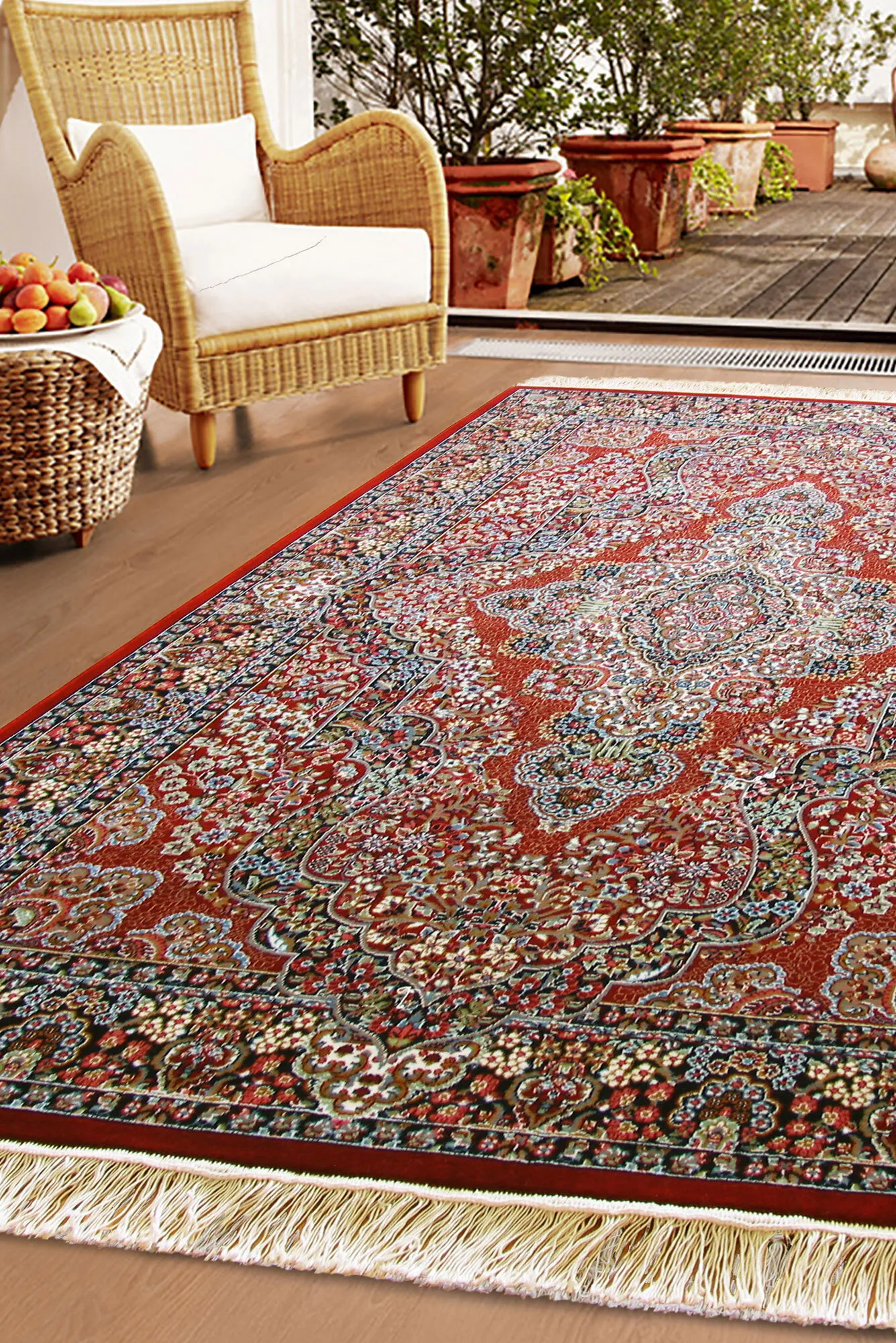 Tapis Red Traditional Fringed Rug(Size 225 x 150cm)