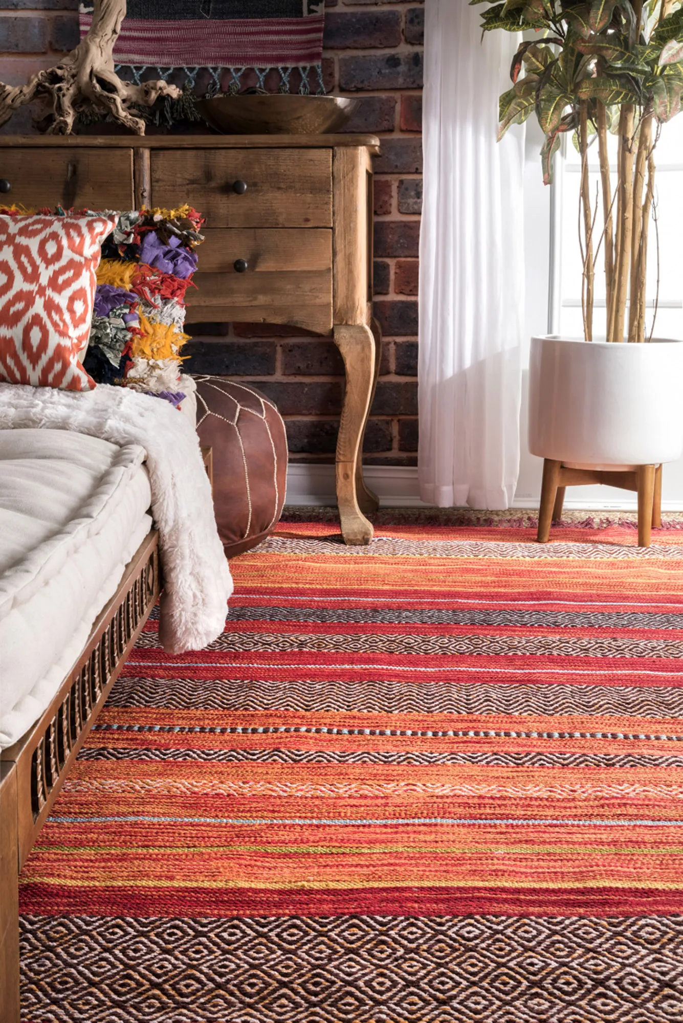 Tami Red Striped Flatweave Rug(Size 330 x 240cm)