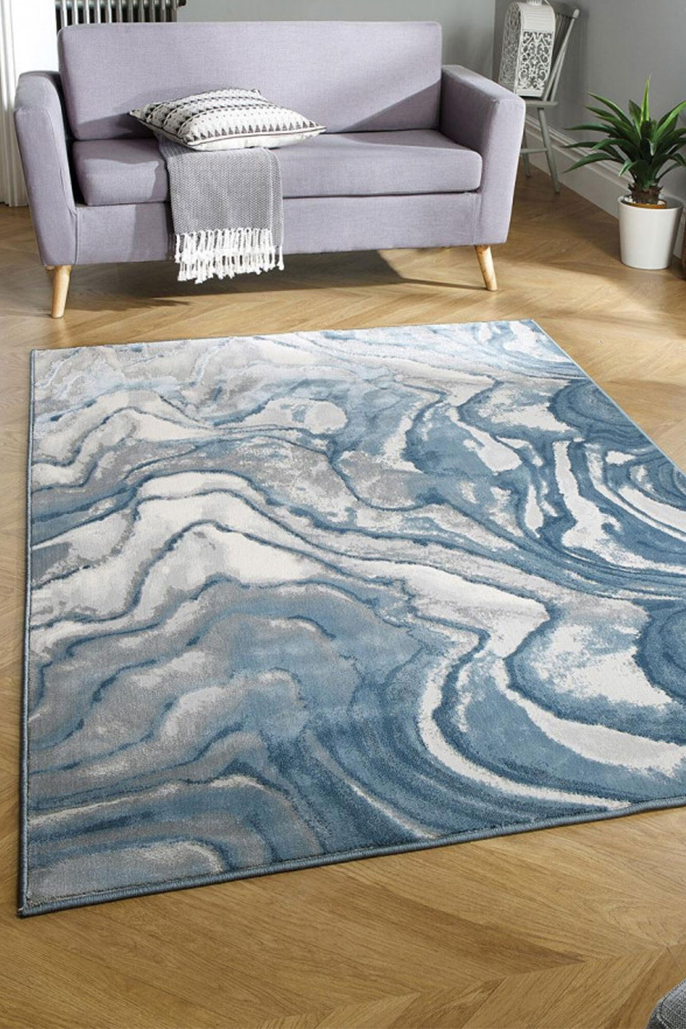 Large View Torino Blue Monet Abstract Rug(Size 170 x 120cm)