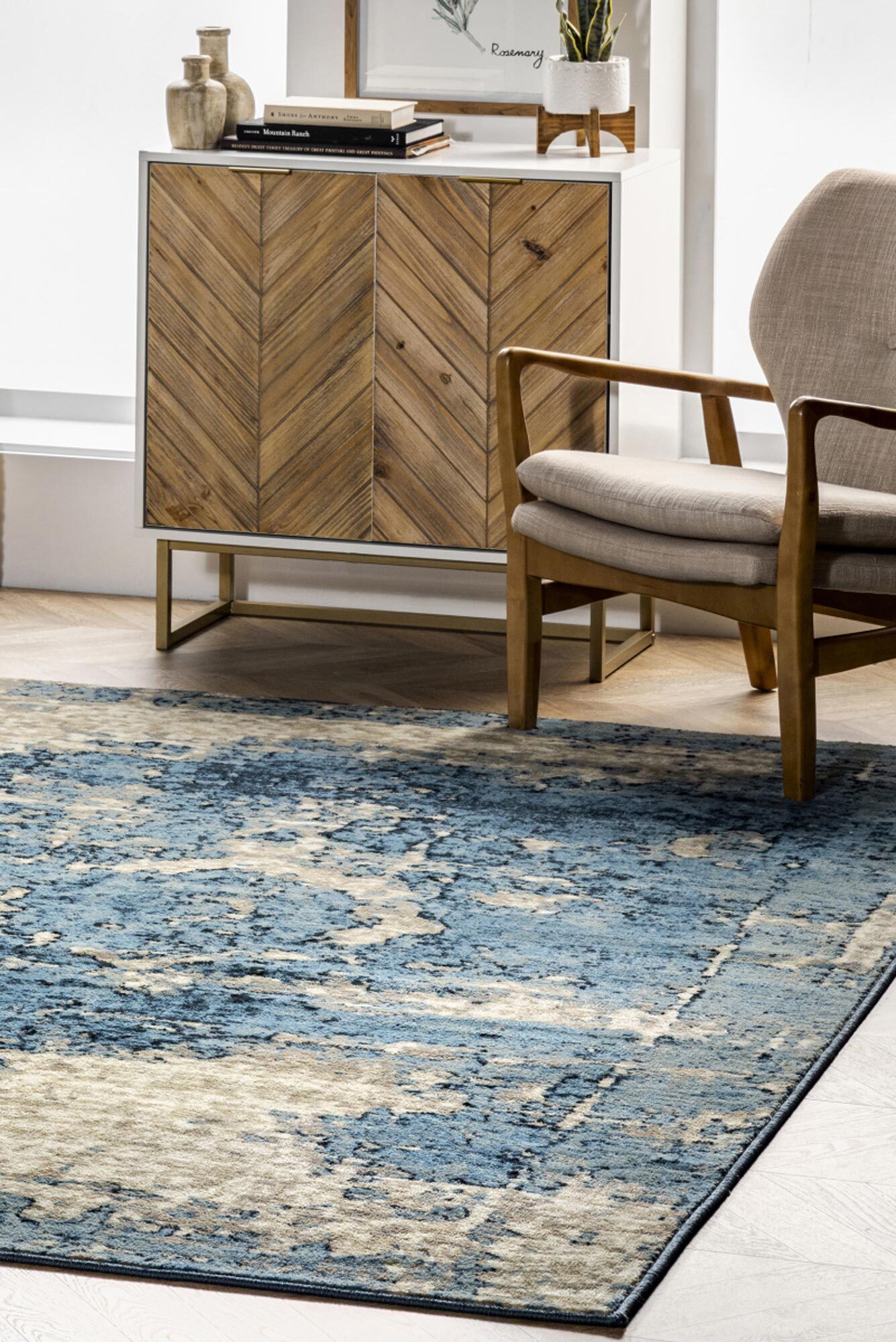 Una Blue Medallion Faded Rug(Size 170 x 120cm)