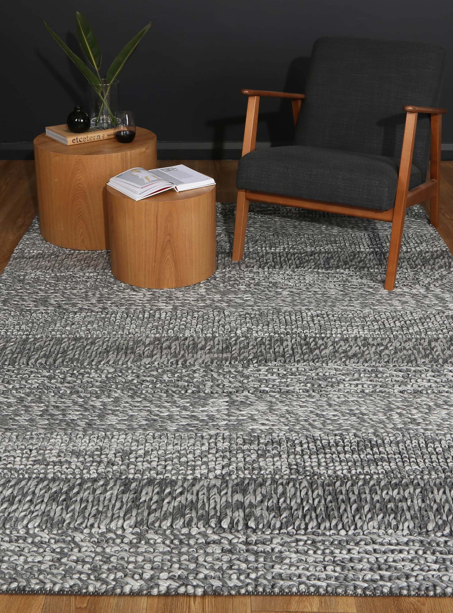 Large View Zuri Charcoal Hand Loomed Rug(Size 230 x 160cm)