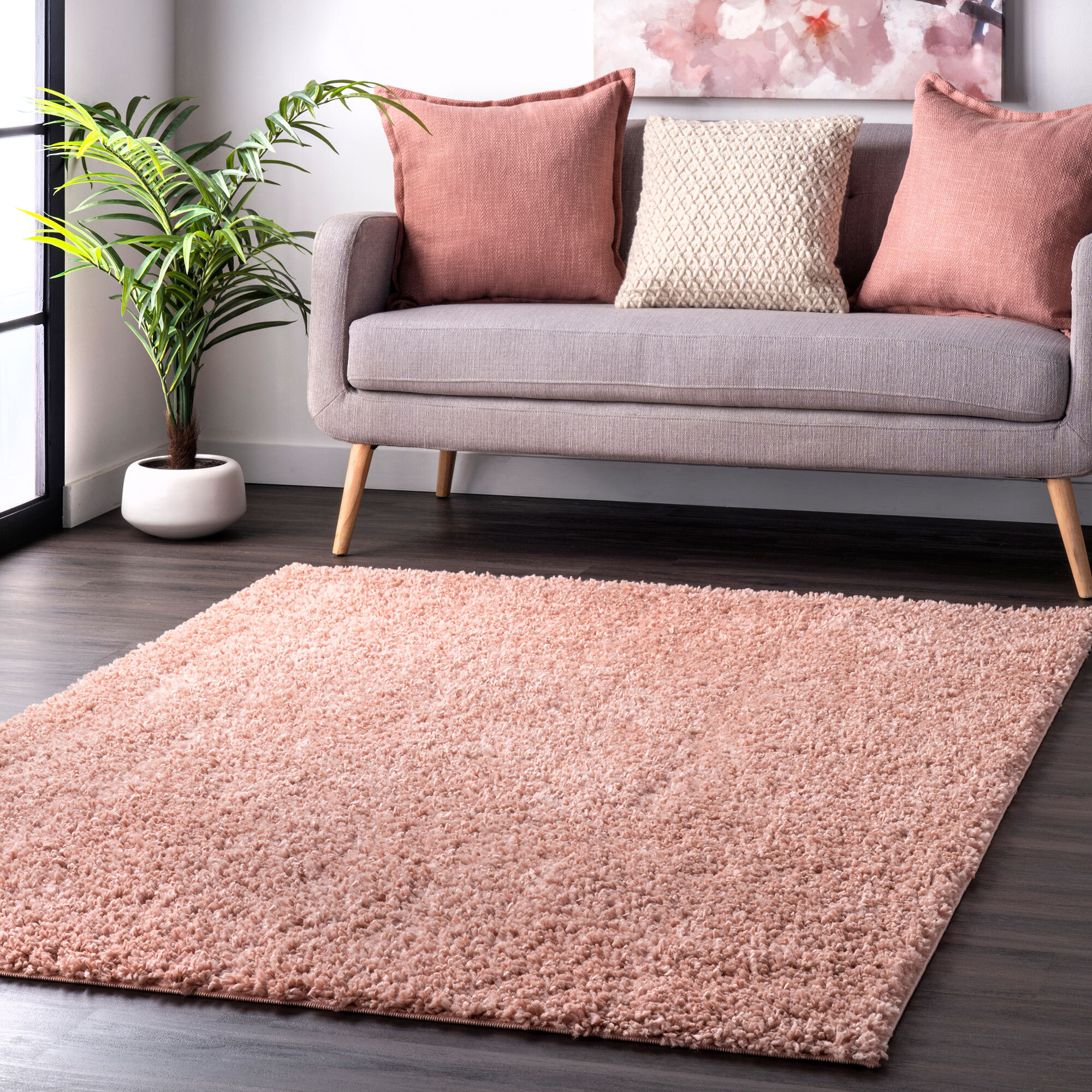 Large View Luis Plain Pink Shaggy Rug