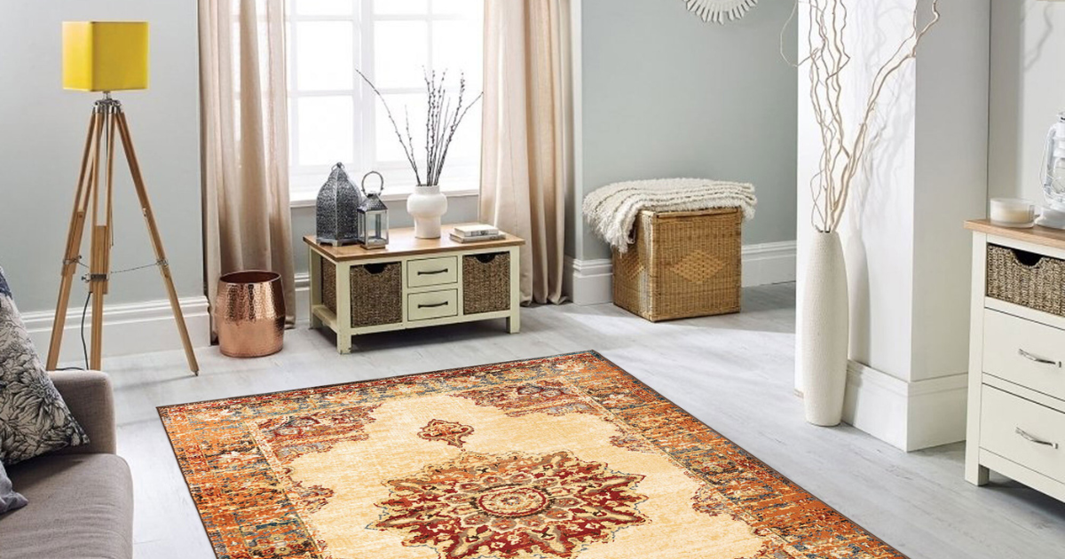 colourful rug in minimalist living room