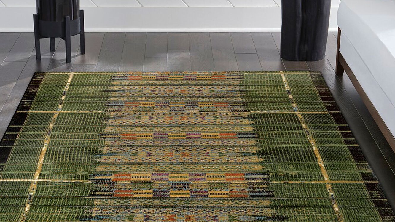 green rug on floor